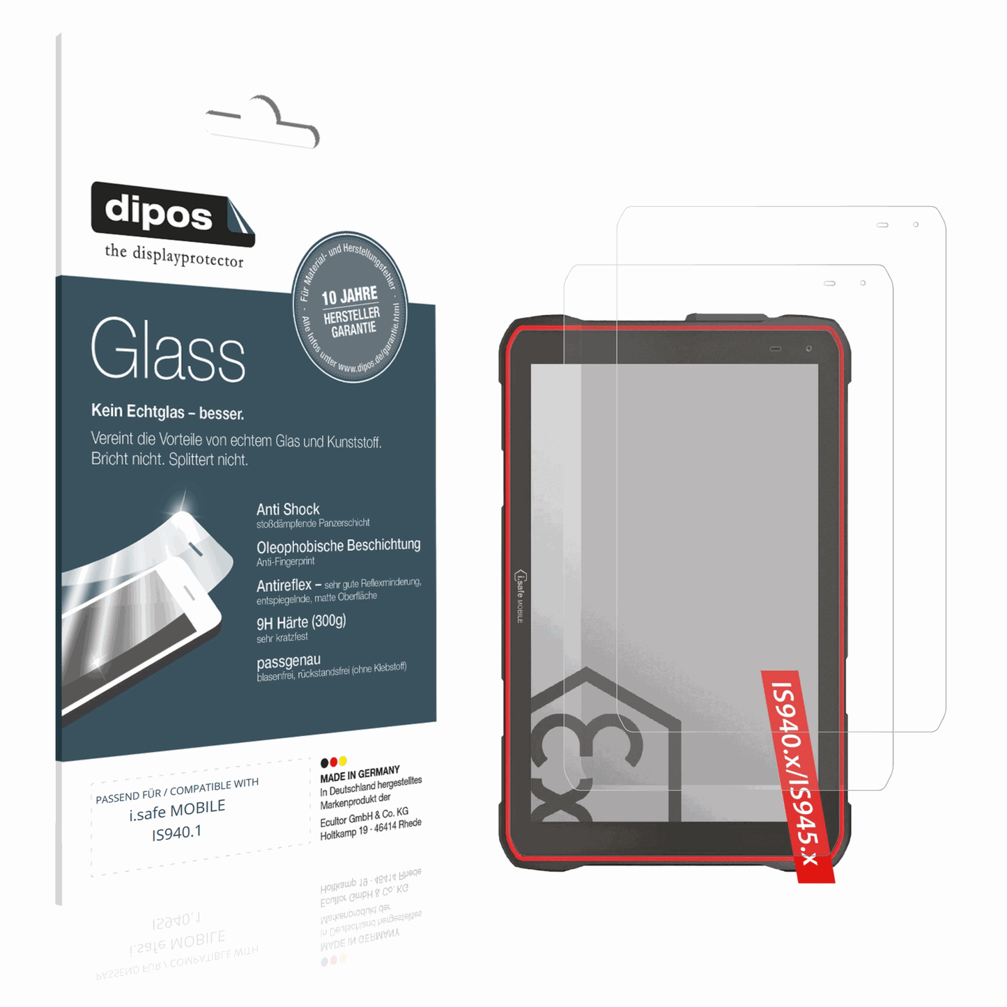 Matte Displayschutzfolie von dipos passend für i.safe MOBILE IS940.1, 9H kratzfest und blasenfrei montiert