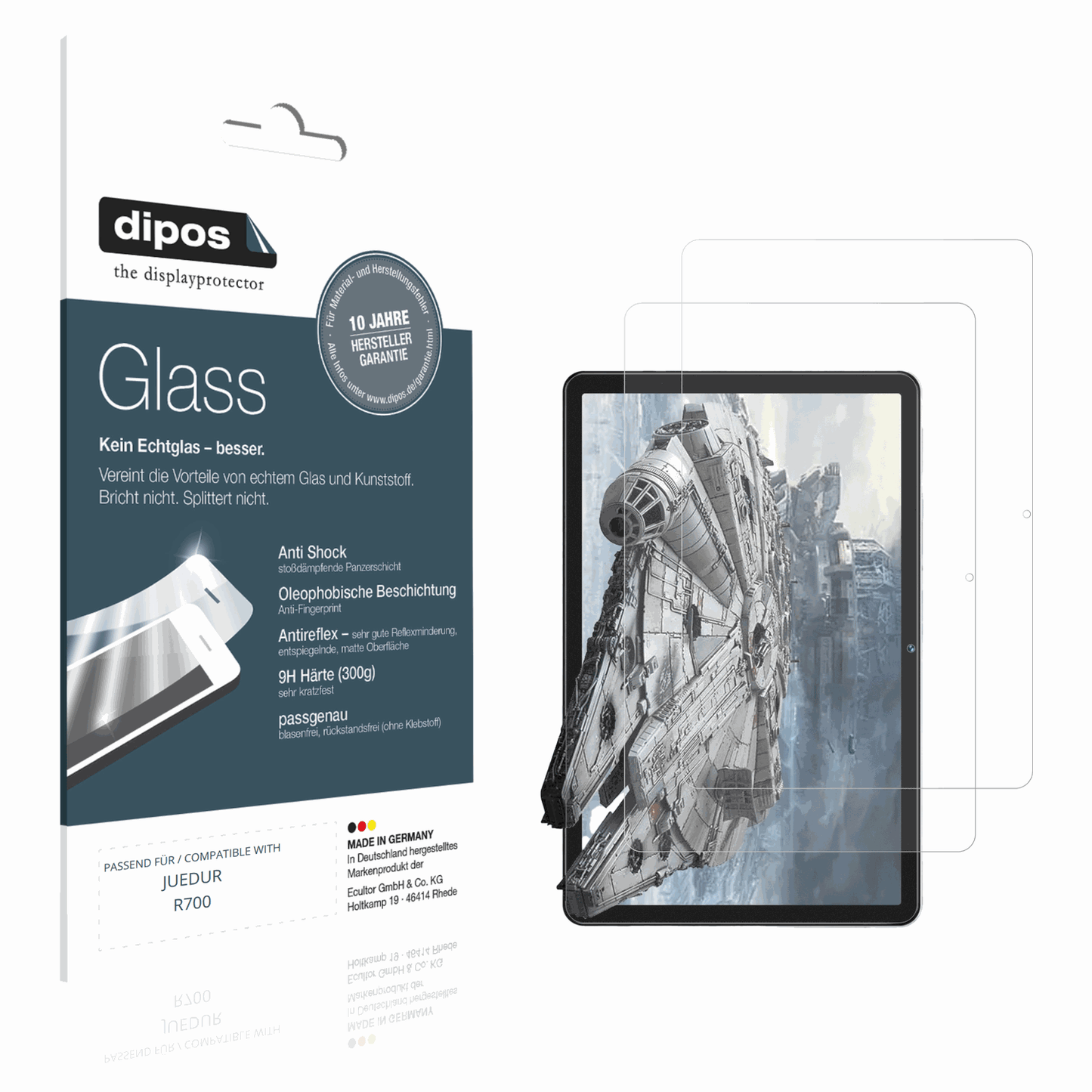 Matte Displayschutzfolie von dipos passend für JUEDUR R700, 9H kratzfest und blasenfrei montiert