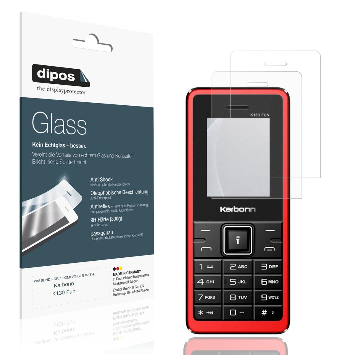 Matte Displayschutzfolie von dipos passend für Karbonn K130 Fun, 9H kratzfest und blasenfrei montiert