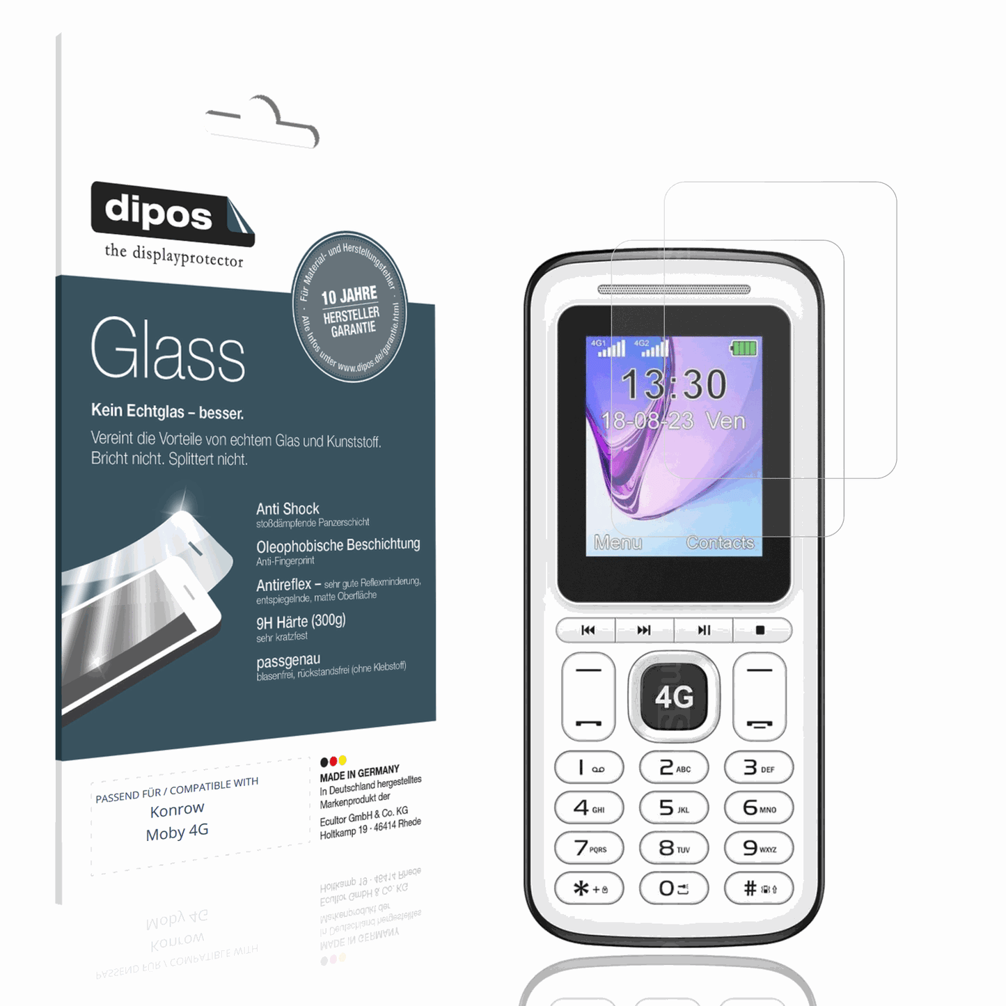 Matte Displayschutzfolie von dipos passend für Konrow Moby 4G, 9H kratzfest und blasenfrei montiert