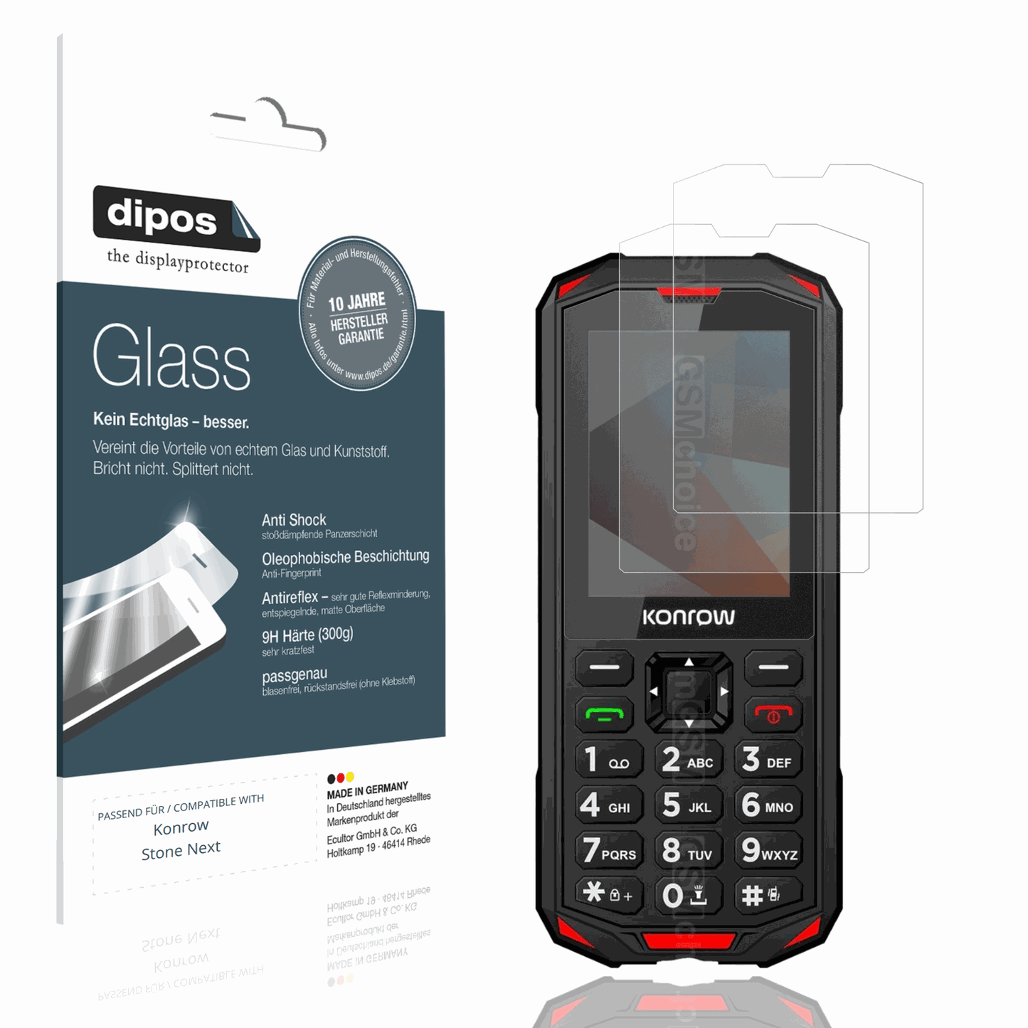 Matte Displayschutzfolie von dipos passend für Konrow Stone Next, 9H kratzfest und blasenfrei montiert