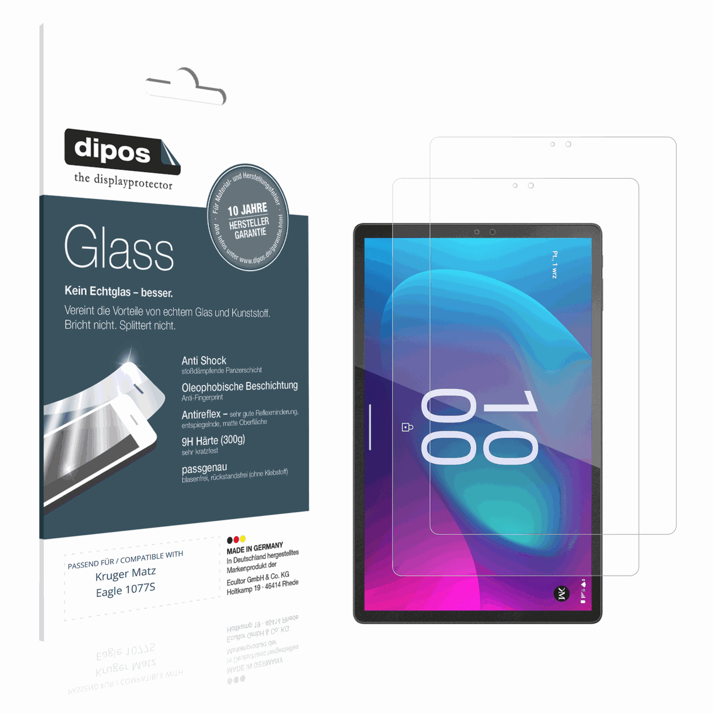 Matte Displayschutzfolie von dipos passend für Kruger Matz Eagle 1077S, 9H kratzfest und blasenfrei montiert