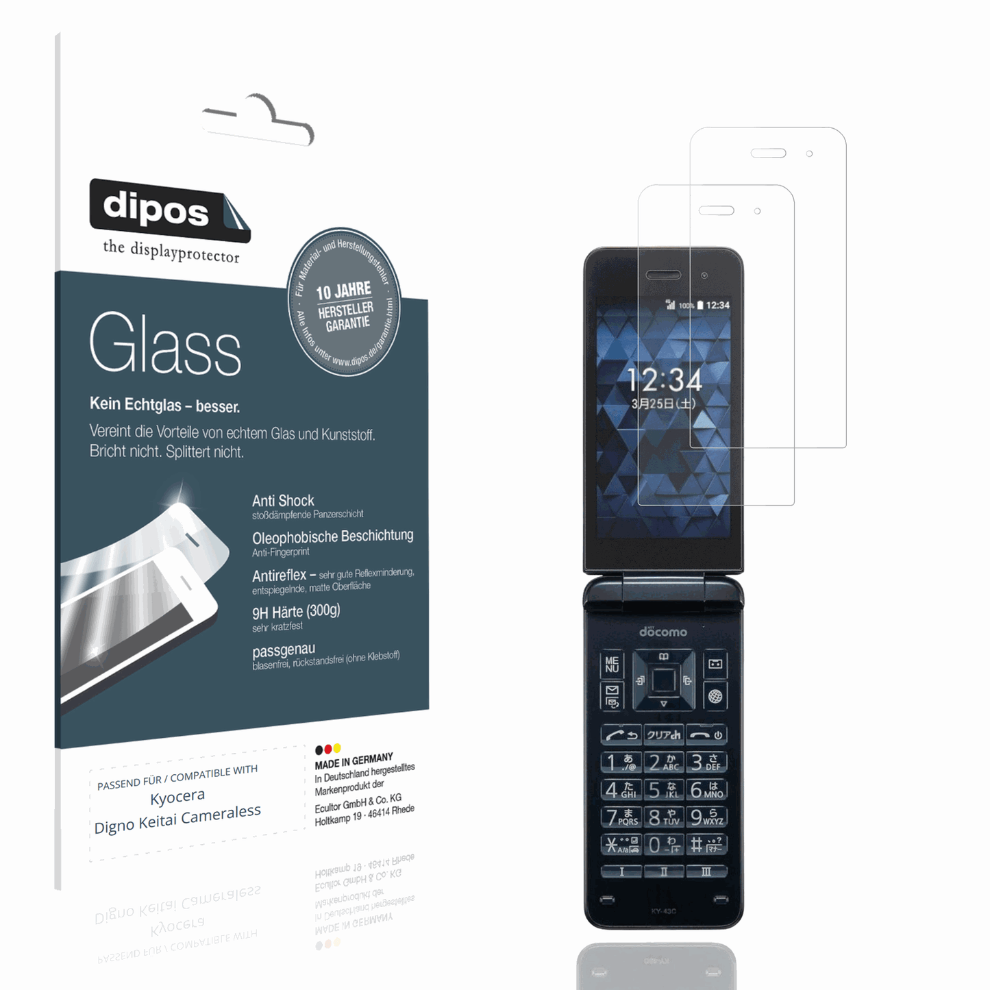 Matte Displayschutzfolie von dipos passend für Kyocera Digno Keitai Cameraless, 9H kratzfest und blasenfrei montiert