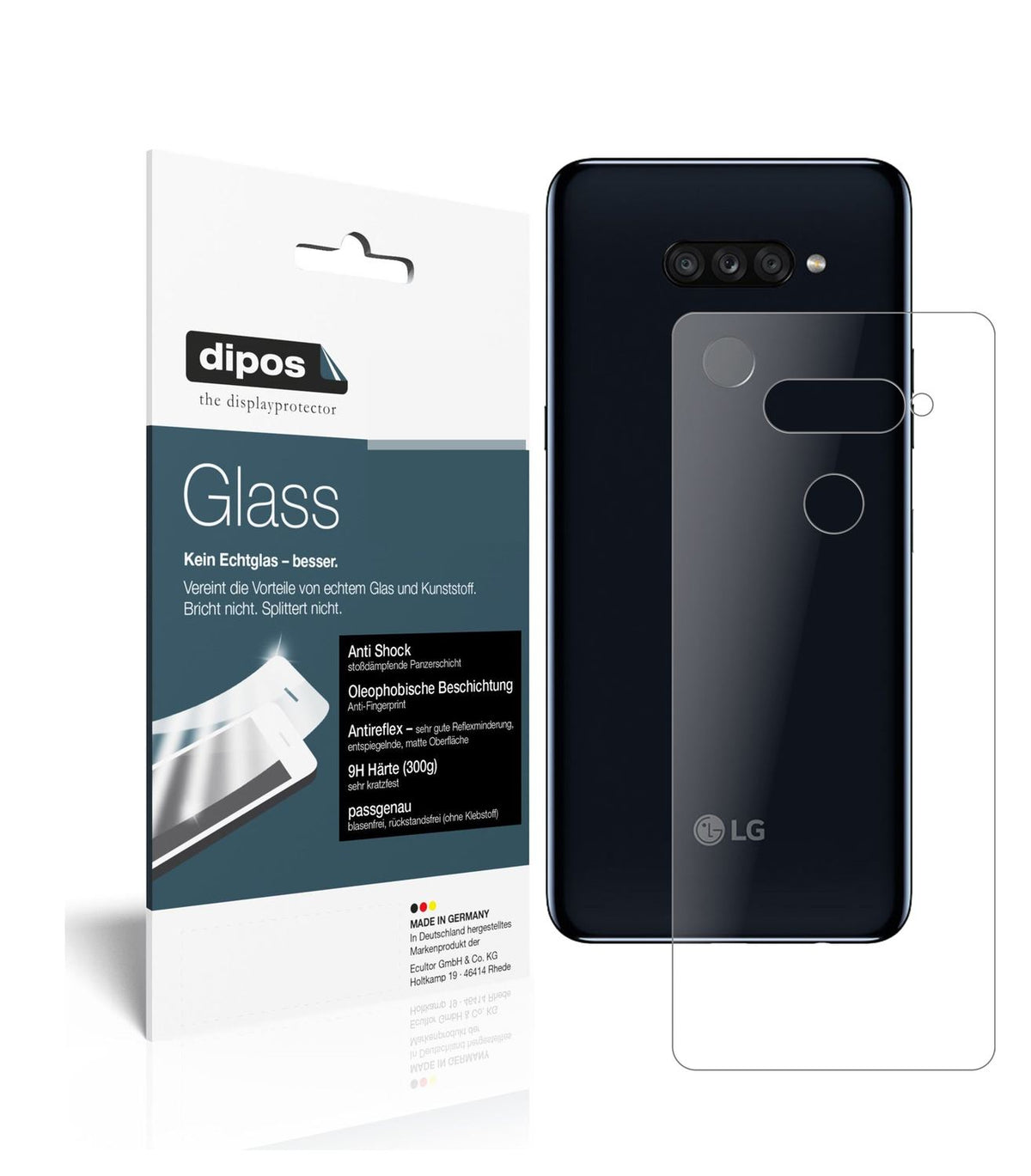 Matte Displayschutzfolie von dipos passend für LG K50S Rückseite, 9H kratzfest und blasenfrei montiert