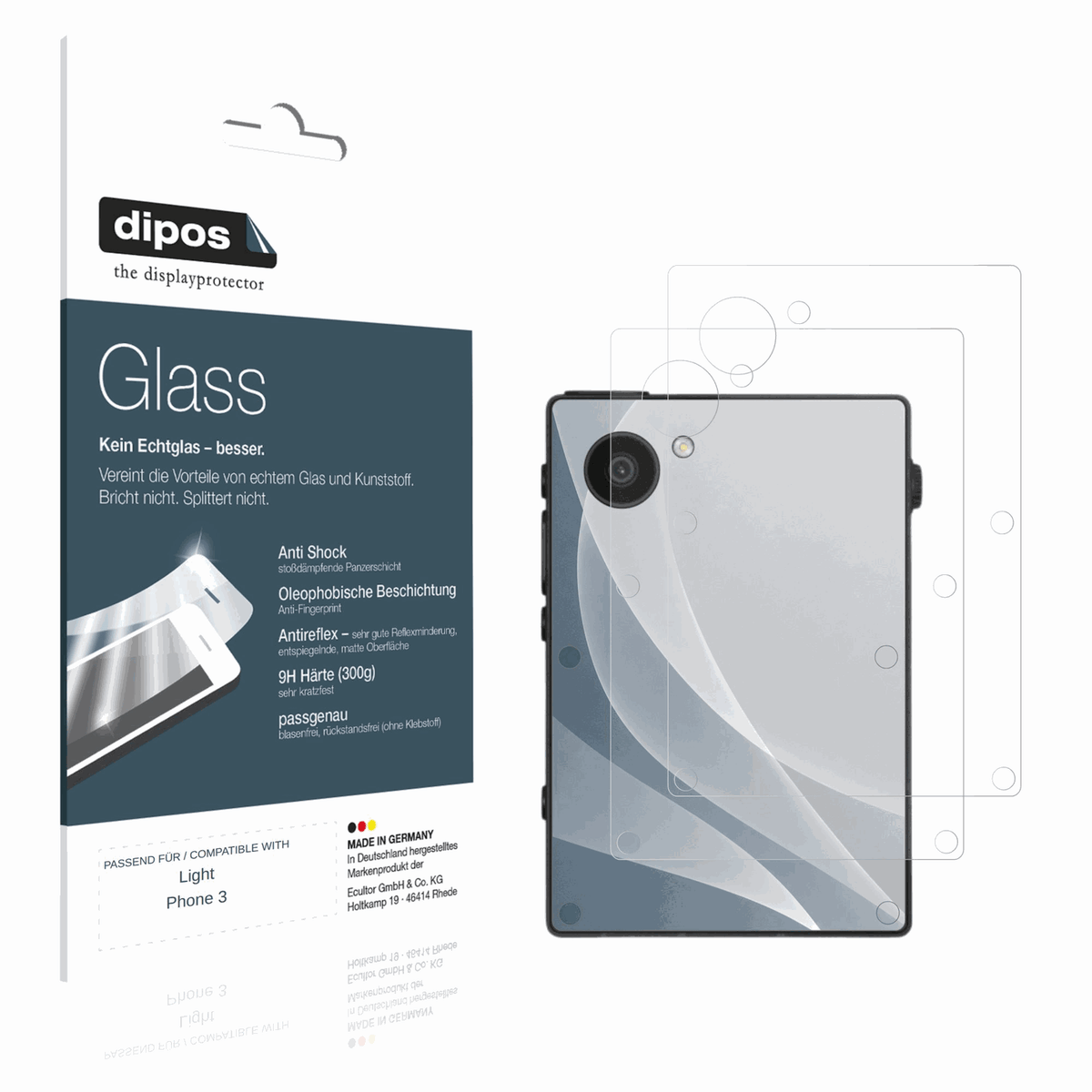 Matte Displayschutzfolie von dipos passend für Light Phone 3 Rückseite, 9H kratzfest und blasenfrei montiert