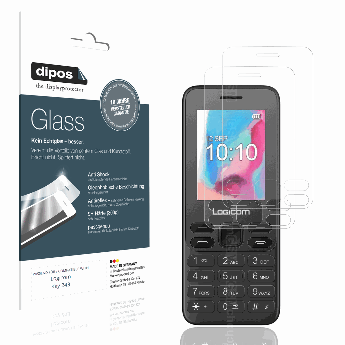 Matte Displayschutzfolie von dipos passend für Logicom Kay 243, 9H kratzfest und blasenfrei montiert