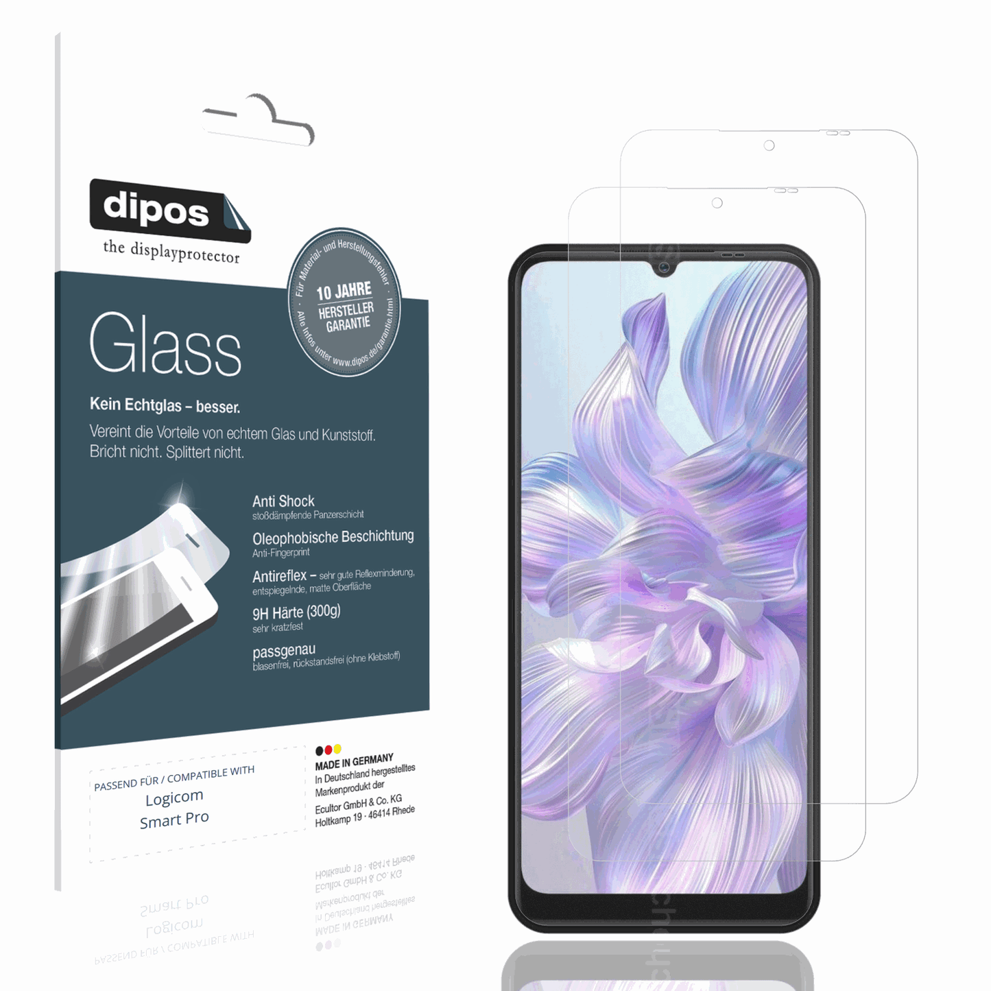Matte Displayschutzfolie von dipos passend für Logicom Smart Pro, 9H kratzfest und blasenfrei montiert