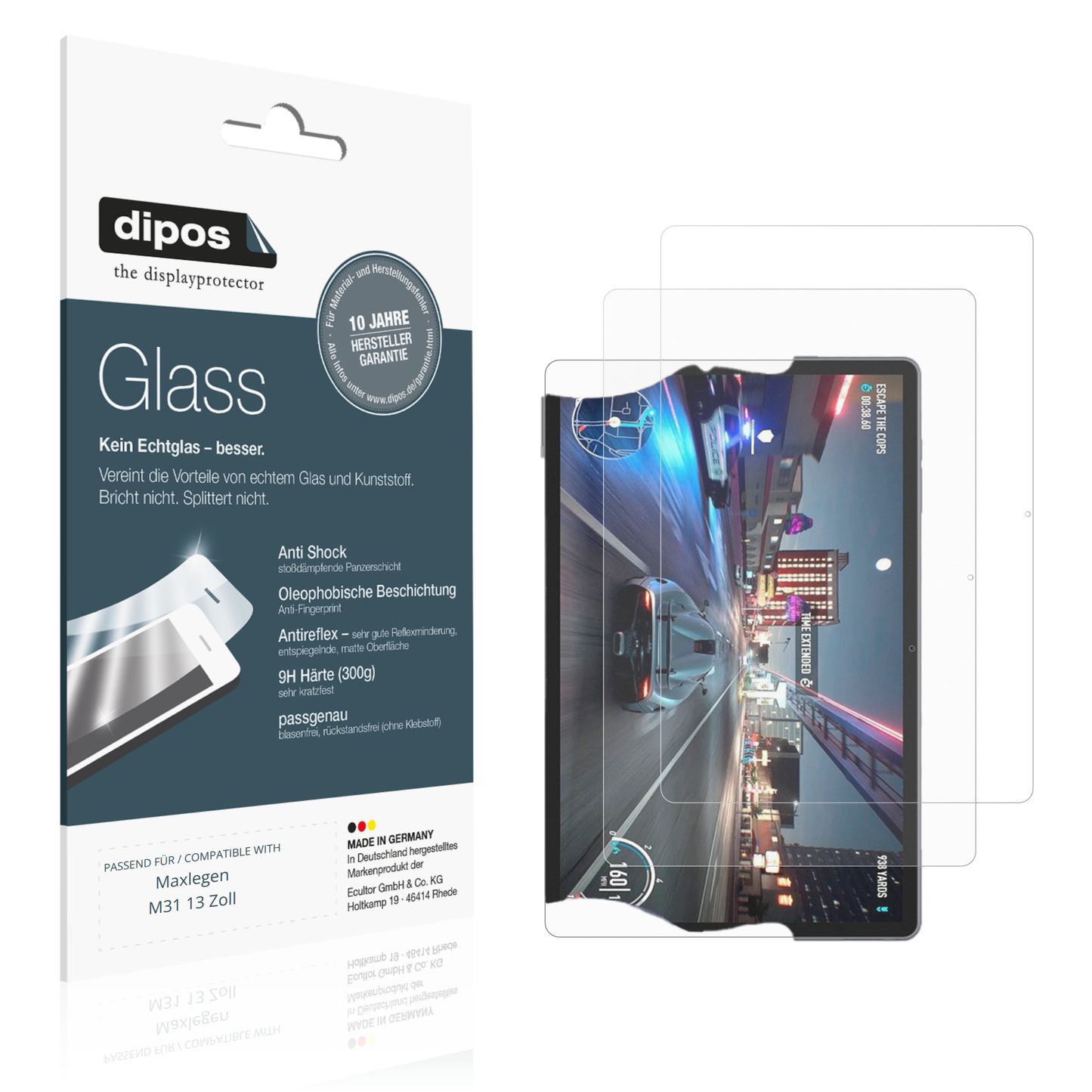 Matte Displayschutzfolie von dipos passend für Maxlegen M31 13 Zoll, 9H kratzfest und blasenfrei montiert