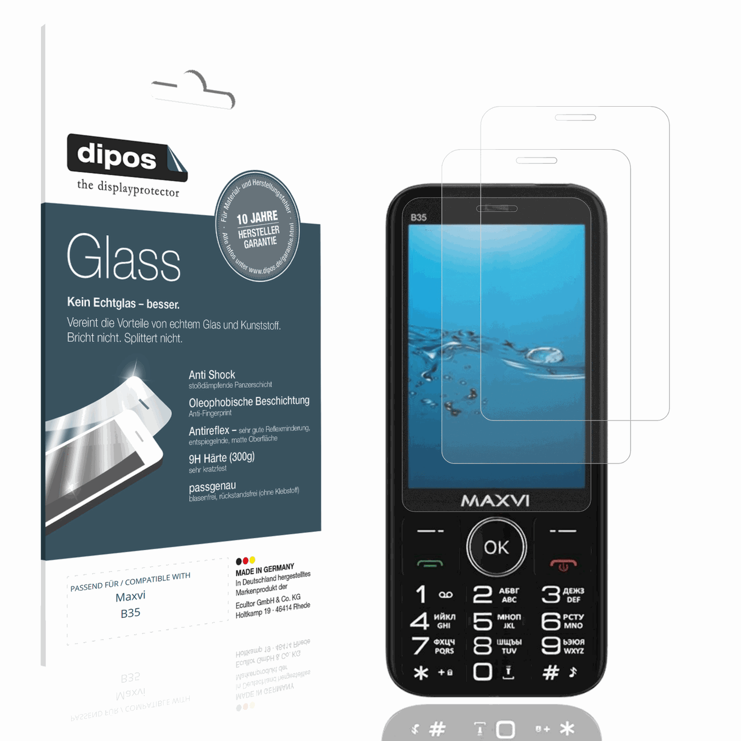 Matte Displayschutzfolie von dipos passend für Maxvi B35, 9H kratzfest und blasenfrei montiert
