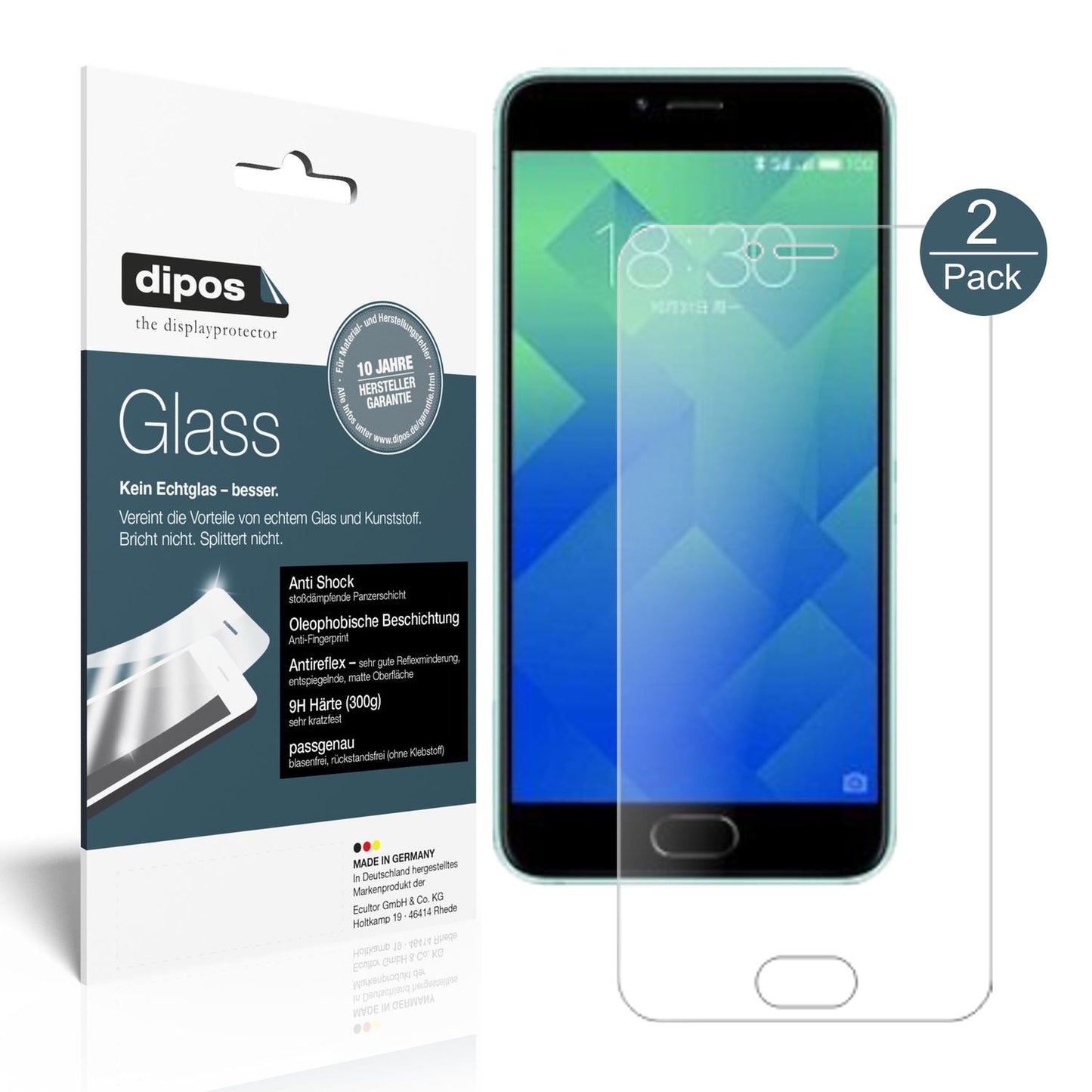 Matte Displayschutzfolie von dipos passend für Meizu M5 Note, 9H kratzfest und blasenfrei montiert