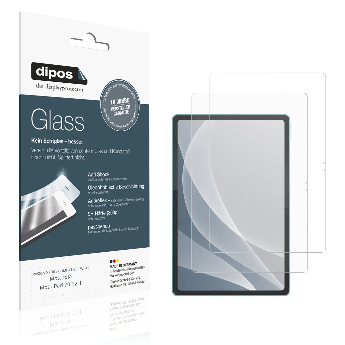 Matte Displayschutzfolie von dipos passend für Motorola Moto Pad 70 12.1, 9H kratzfest und blasenfrei montiert