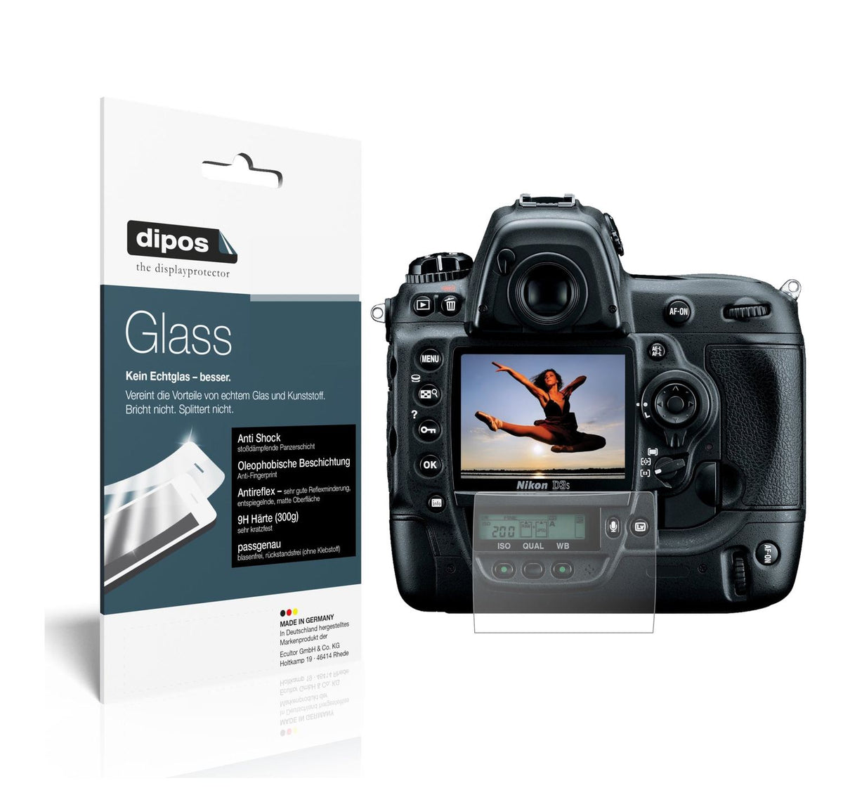 Matte Displayschutzfolie von dipos passend für Nikon D3S, 9H kratzfest und blasenfrei montiert