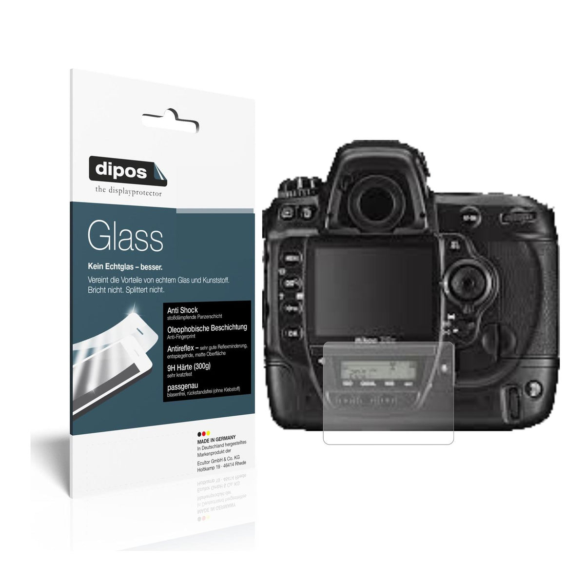 Matte Displayschutzfolie von dipos passend für Nikon D3x, 9H kratzfest und blasenfrei montiert