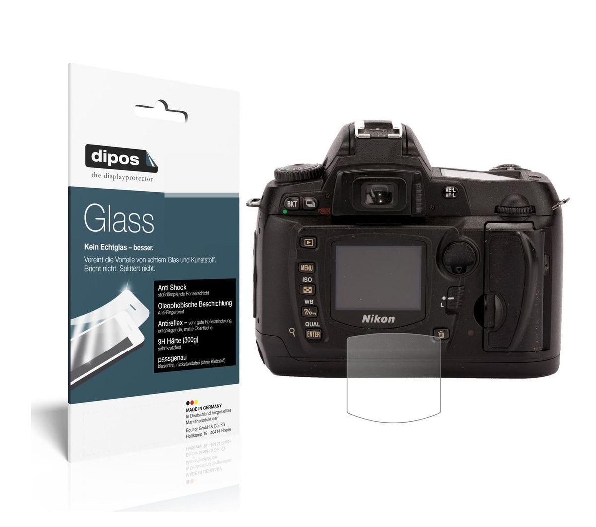Matte Displayschutzfolie von dipos passend für Nikon D70, 9H kratzfest und blasenfrei montiert