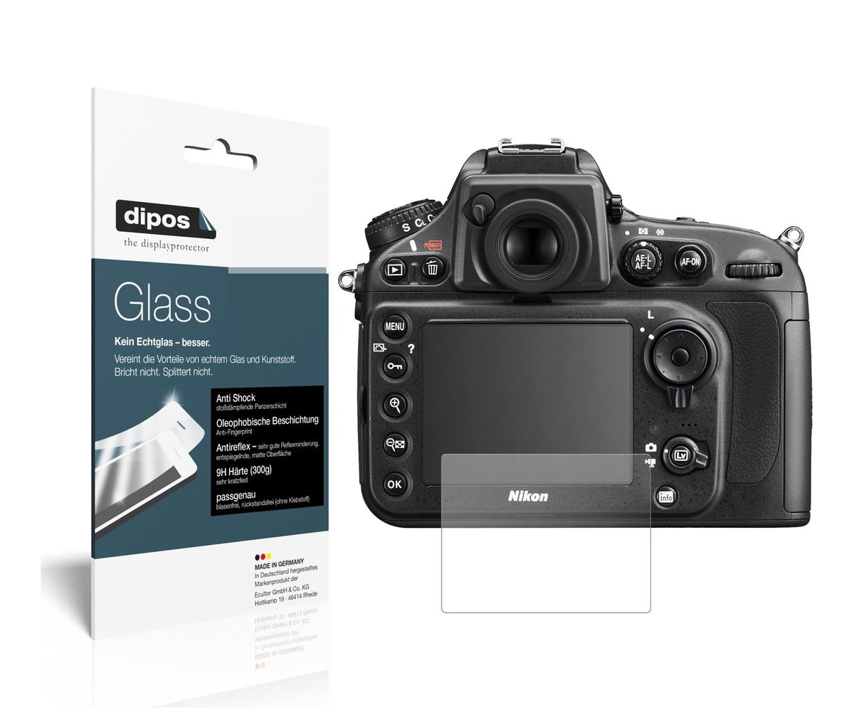 Matte Displayschutzfolie von dipos passend für Nikon D810E, 9H kratzfest und blasenfrei montiert