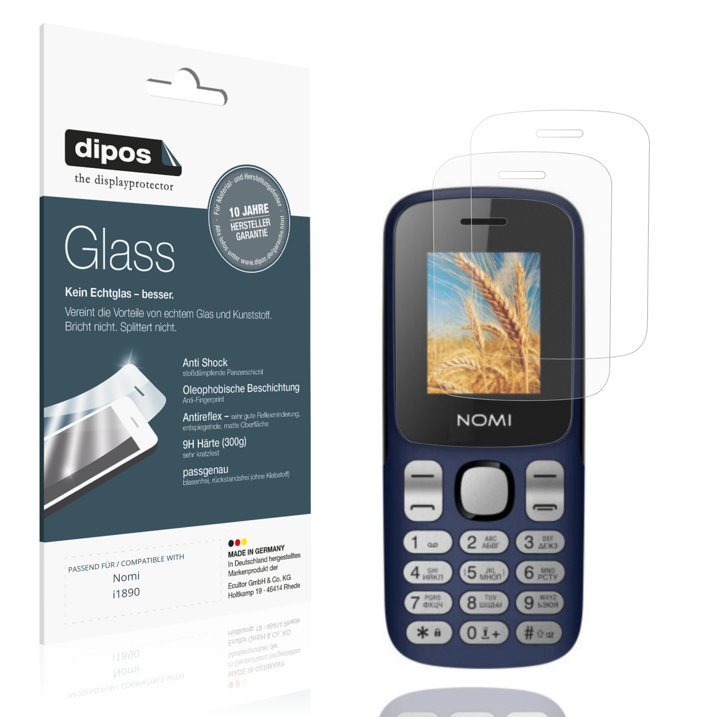 Matte Displayschutzfolie von dipos passend für Nomi i1890, 9H kratzfest und blasenfrei montiert