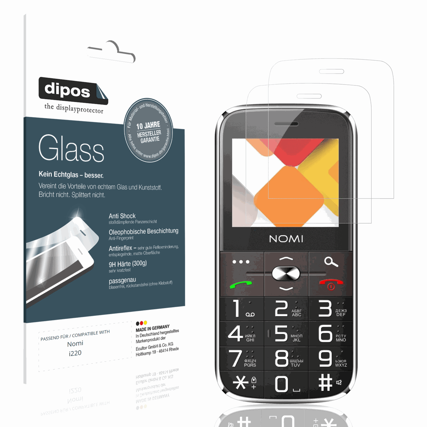 Matte Displayschutzfolie von dipos passend für Nomi i220, 9H kratzfest und blasenfrei montiert