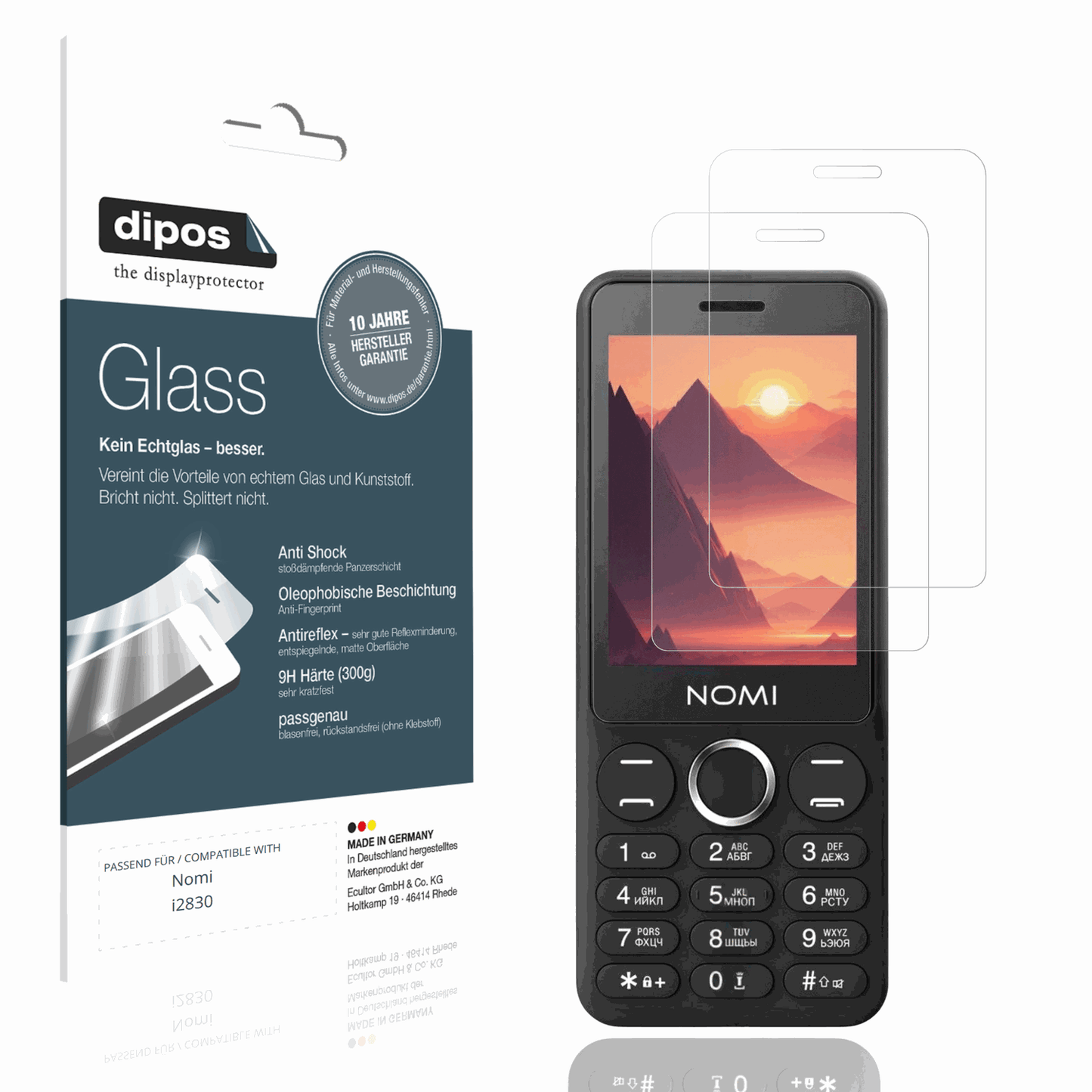 Matte Displayschutzfolie von dipos passend für Nomi i2830, 9H kratzfest und blasenfrei montiert