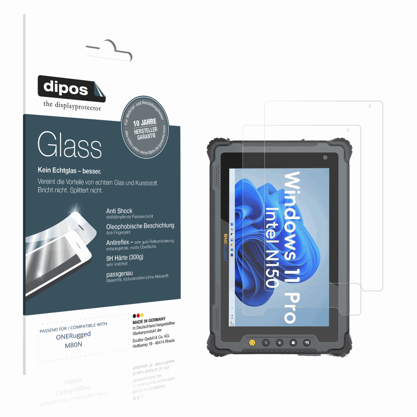 Matte Displayschutzfolie von dipos passend für ONERugged M80N, 9H kratzfest und blasenfrei montiert