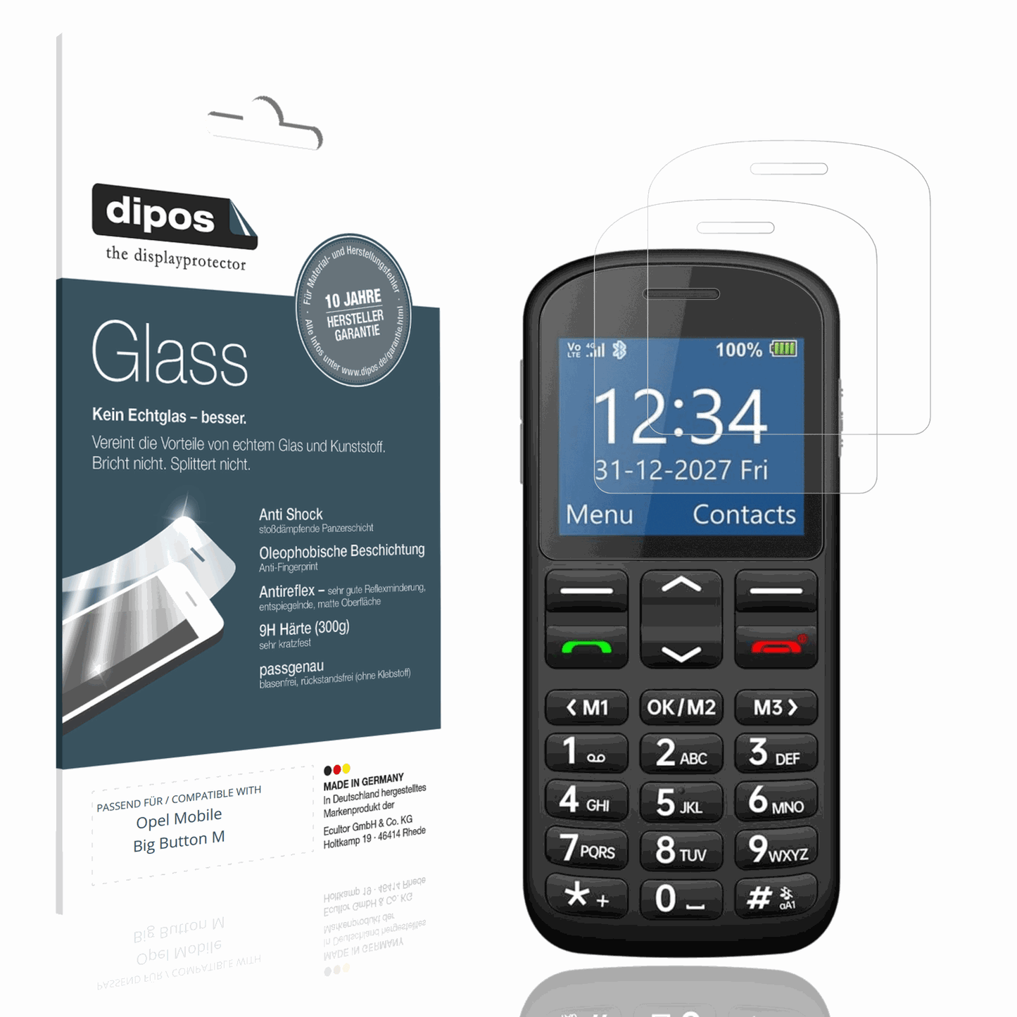 Matte Displayschutzfolie von dipos passend für Opel Mobile Big Button M, 9H kratzfest und blasenfrei montiert
