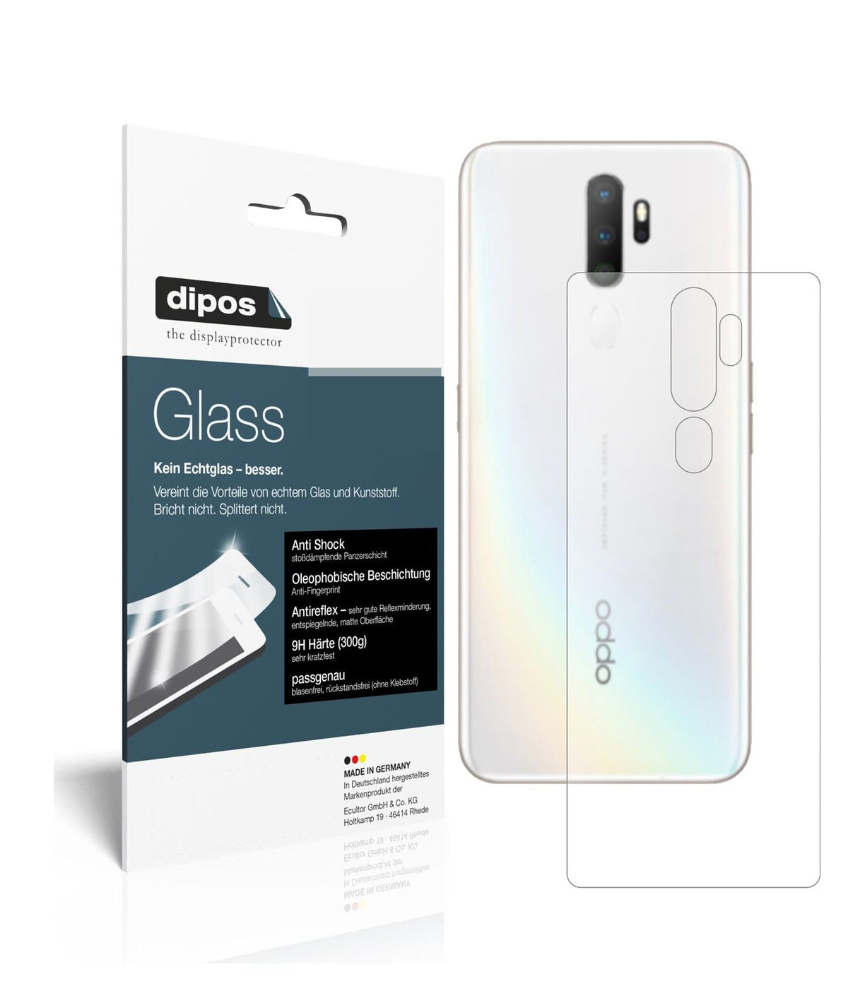 Matte Displayschutzfolie von dipos passend für Oppo A5 (2020) Rückseite, 9H kratzfest und blasenfrei montiert