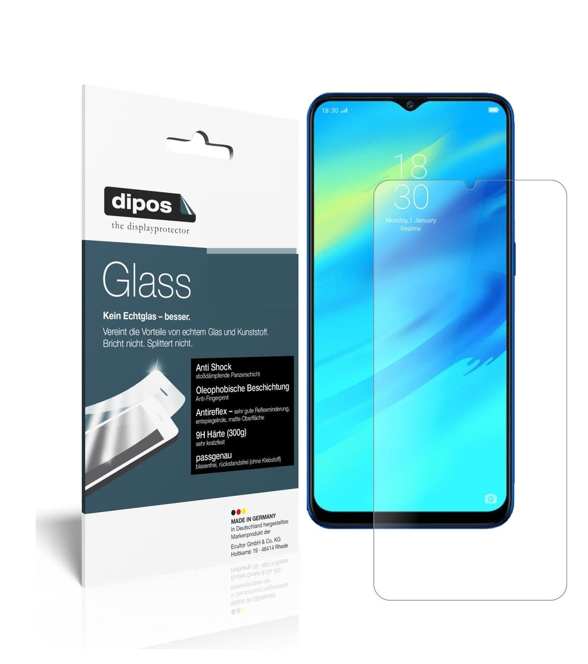 Matte Displayschutzfolie von dipos passend für Oppo Realme C2, 9H kratzfest und blasenfrei montiert