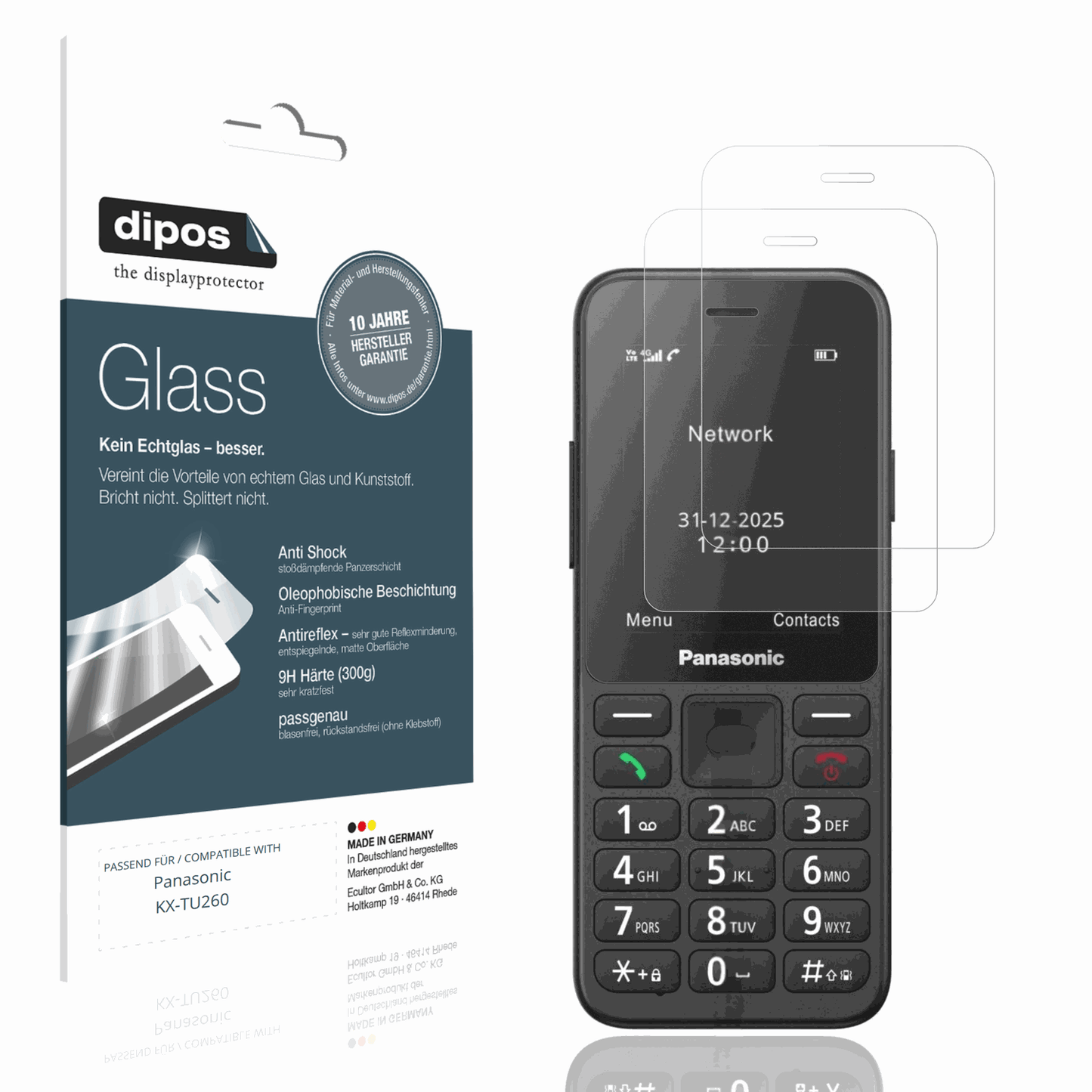 Matte Displayschutzfolie von dipos passend für Panasonic KX-TU260, 9H kratzfest und blasenfrei montiert
