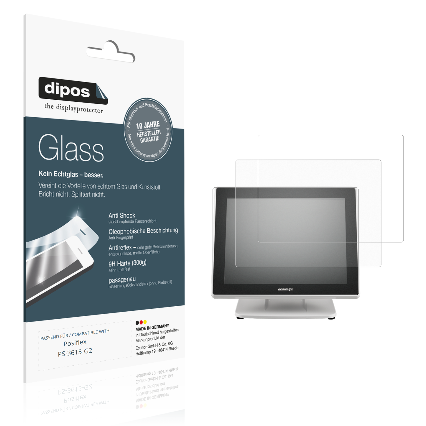 Matte Displayschutzfolie von dipos passend für Posiflex PS-3615-G2, 9H kratzfest und blasenfrei montiert