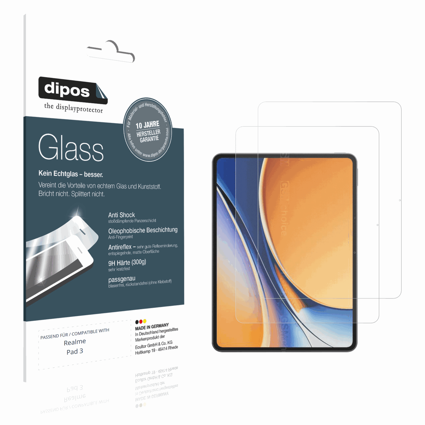 Matte Displayschutzfolie von dipos passend für Realme Pad 3, 9H kratzfest und blasenfrei montiert