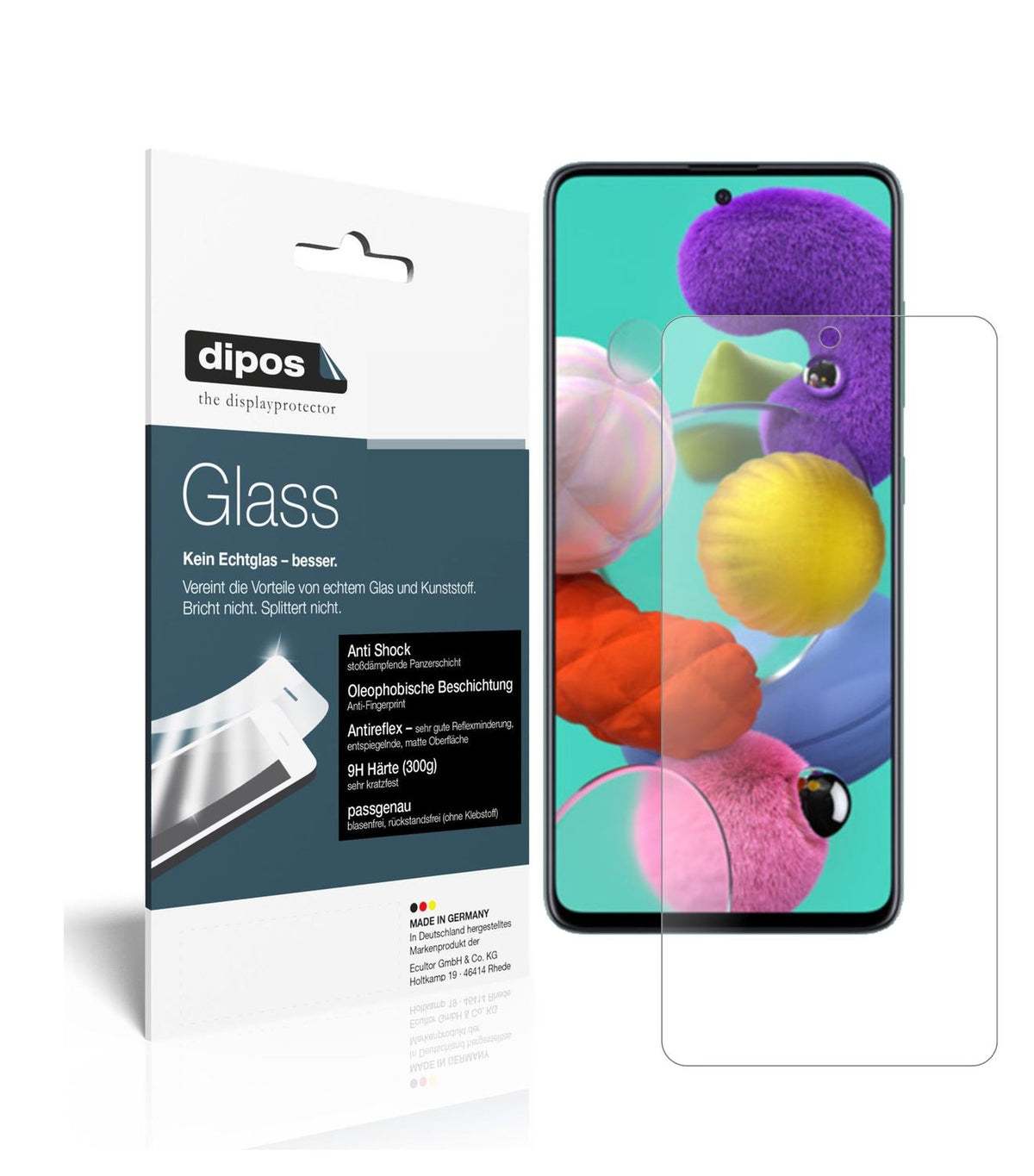 Matte Displayschutzfolie von dipos passend für Samsung Galaxy A51 5G, 9H kratzfest und blasenfrei montiert