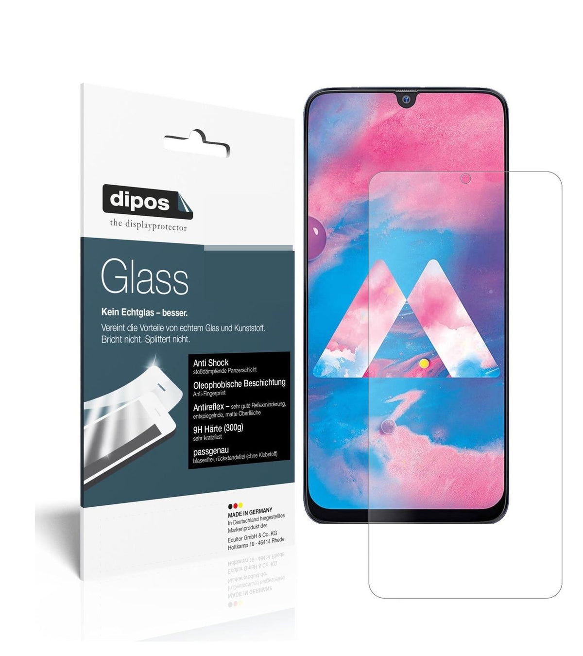Matte Displayschutzfolie von dipos passend für Samsung Galaxy M30, 9H kratzfest und blasenfrei montiert