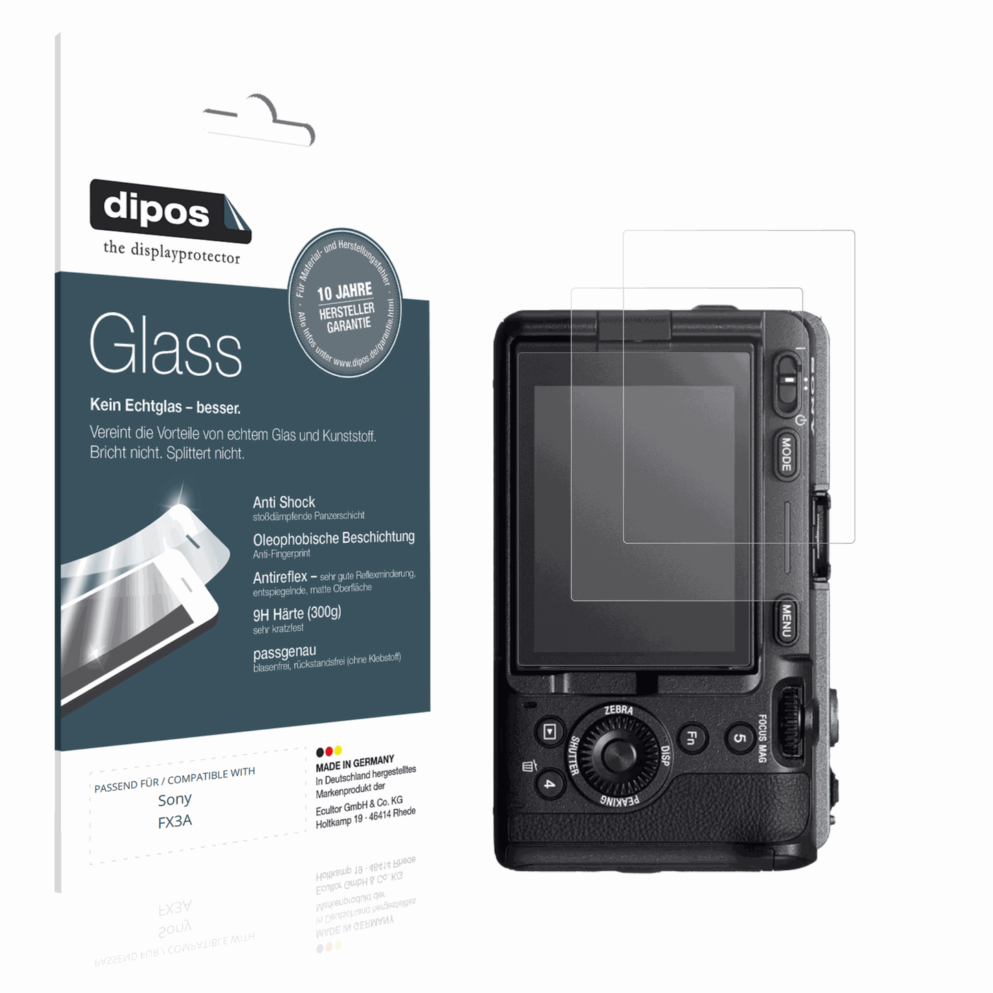 Matte Displayschutzfolie von dipos passend für Sony FX3A, 9H kratzfest und blasenfrei montiert