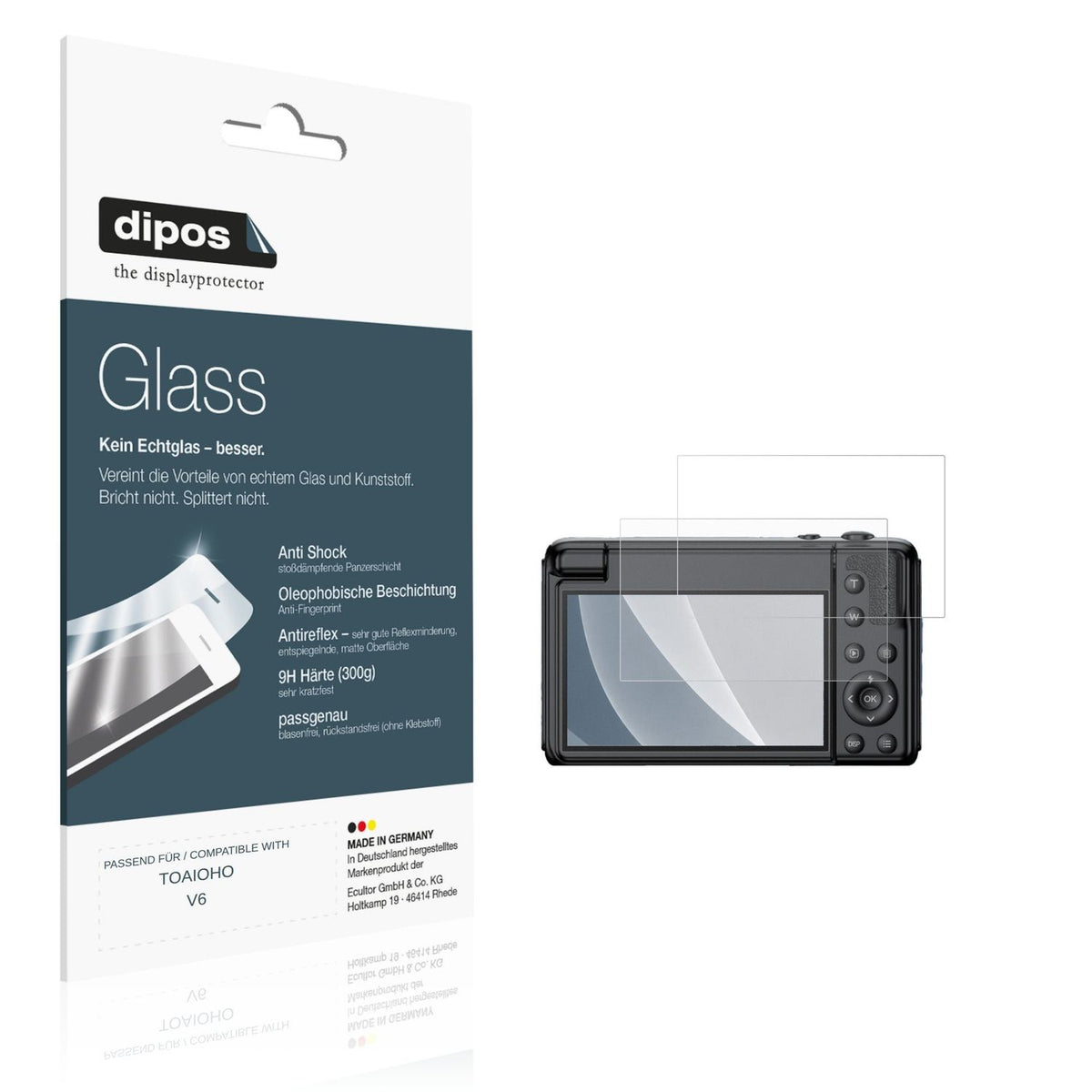 Matte Displayschutzfolie von dipos passend für TOAIOHO V6, 9H kratzfest und blasenfrei montiert