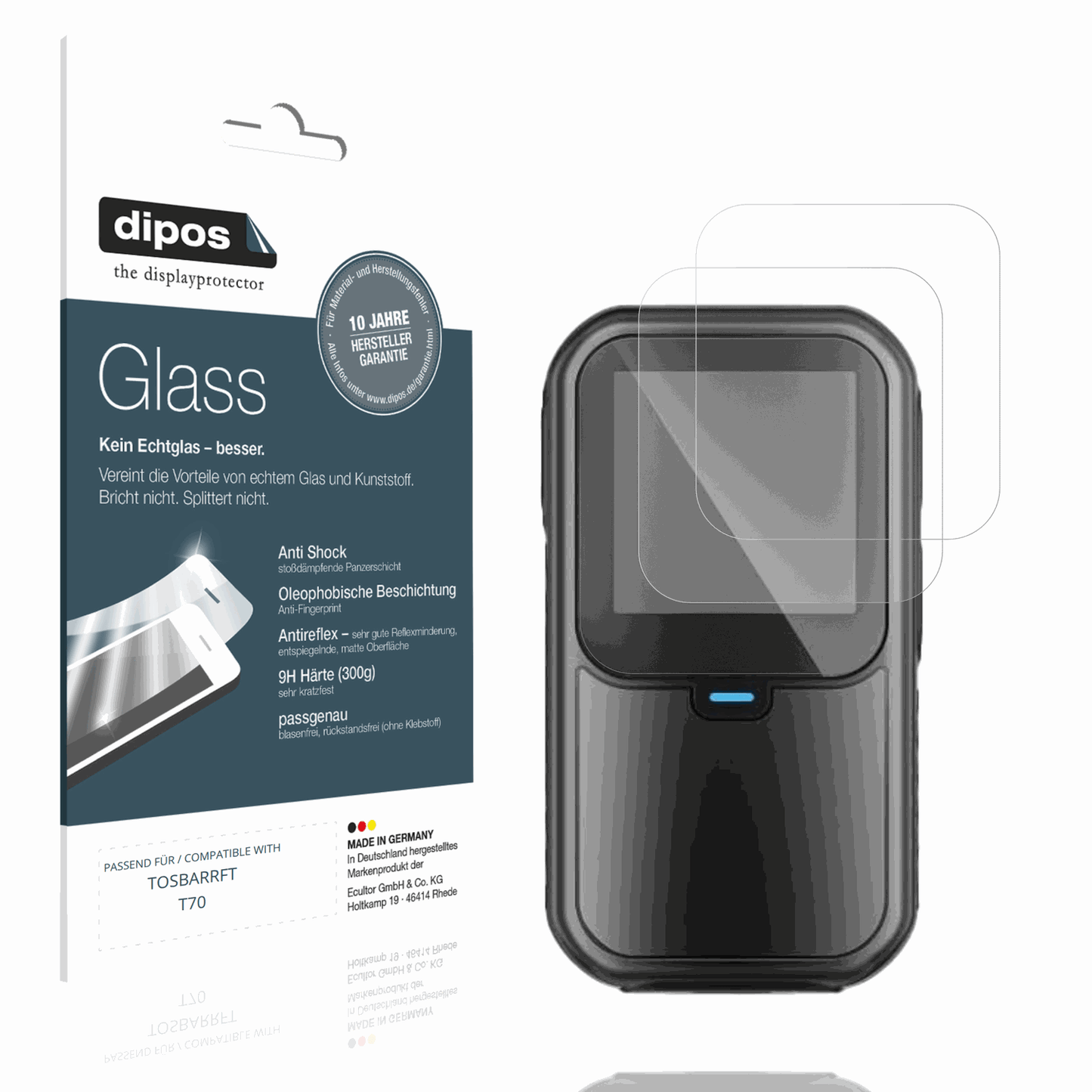 Matte Displayschutzfolie von dipos passend für TOSBARRFT T70, 9H kratzfest und blasenfrei montiert