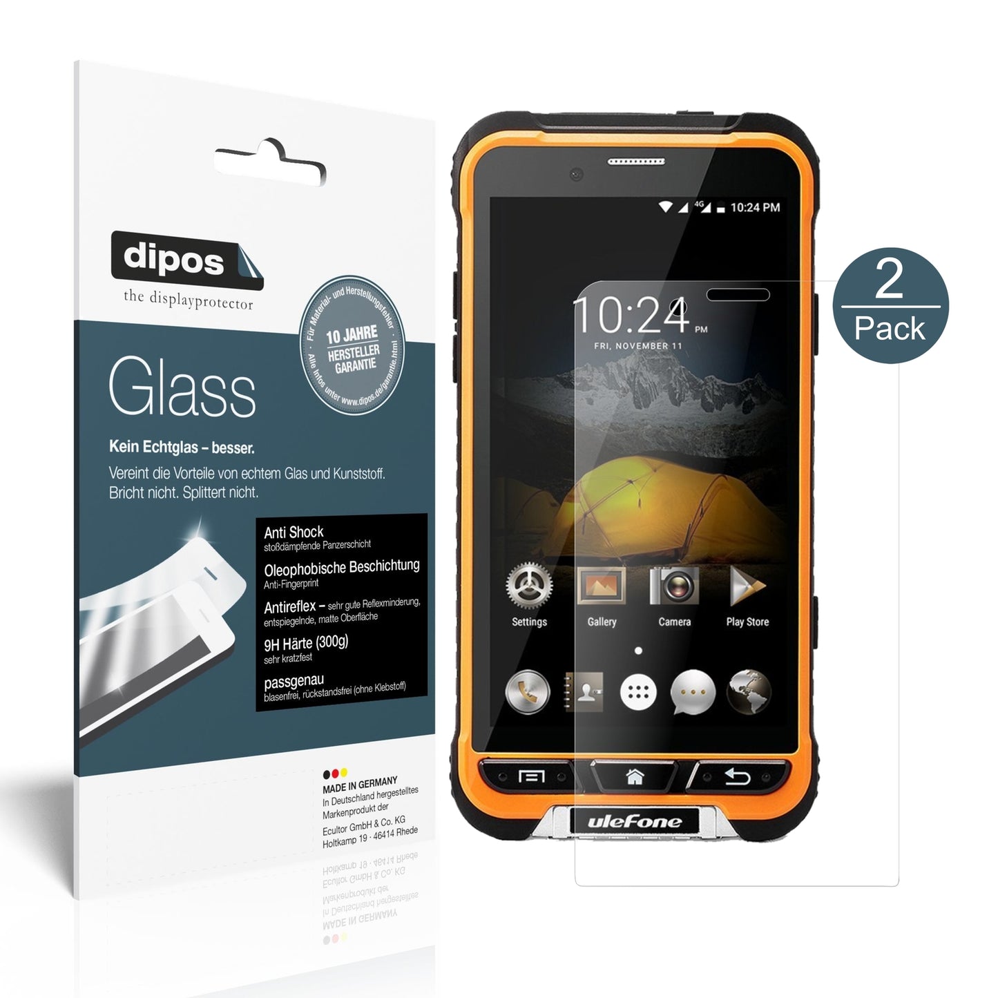 Matte Displayschutzfolie von dipos passend für Ulefone Armor, 9H kratzfest und blasenfrei montiert