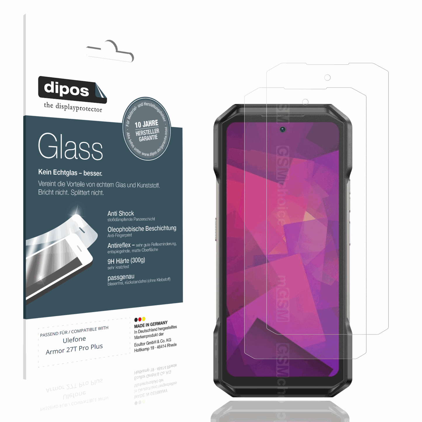 Matte Displayschutzfolie von dipos passend für Ulefone Armor 27T Pro Plus, 9H kratzfest und blasenfrei montiert