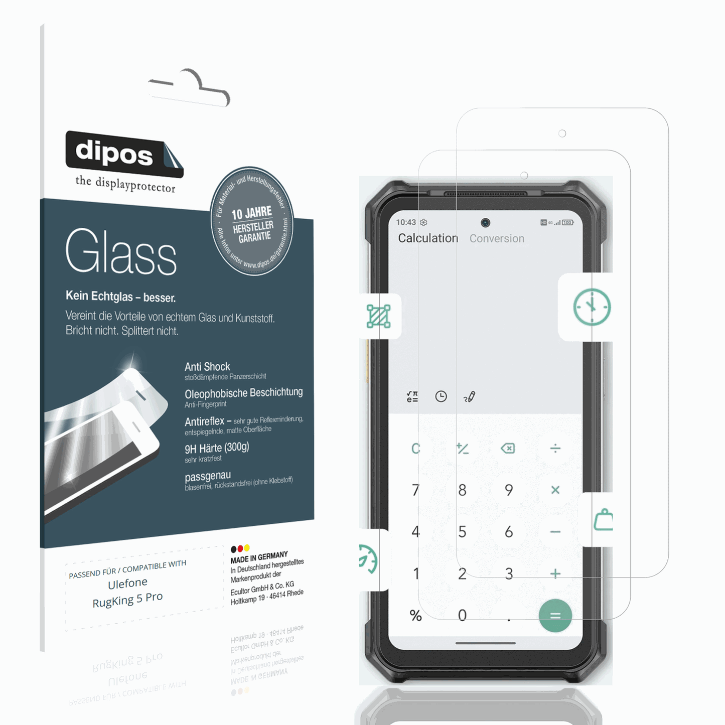 Matte Displayschutzfolie von dipos passend für Ulefone RugKing 5 Pro, 9H kratzfest und blasenfrei montiert
