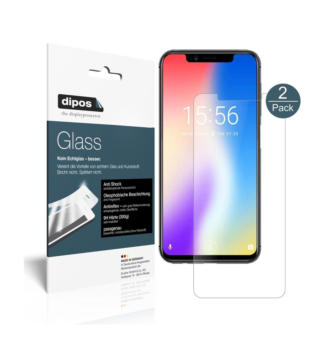 Matte Displayschutzfolie von dipos passend für Umidigi One, 9H kratzfest und blasenfrei montiert