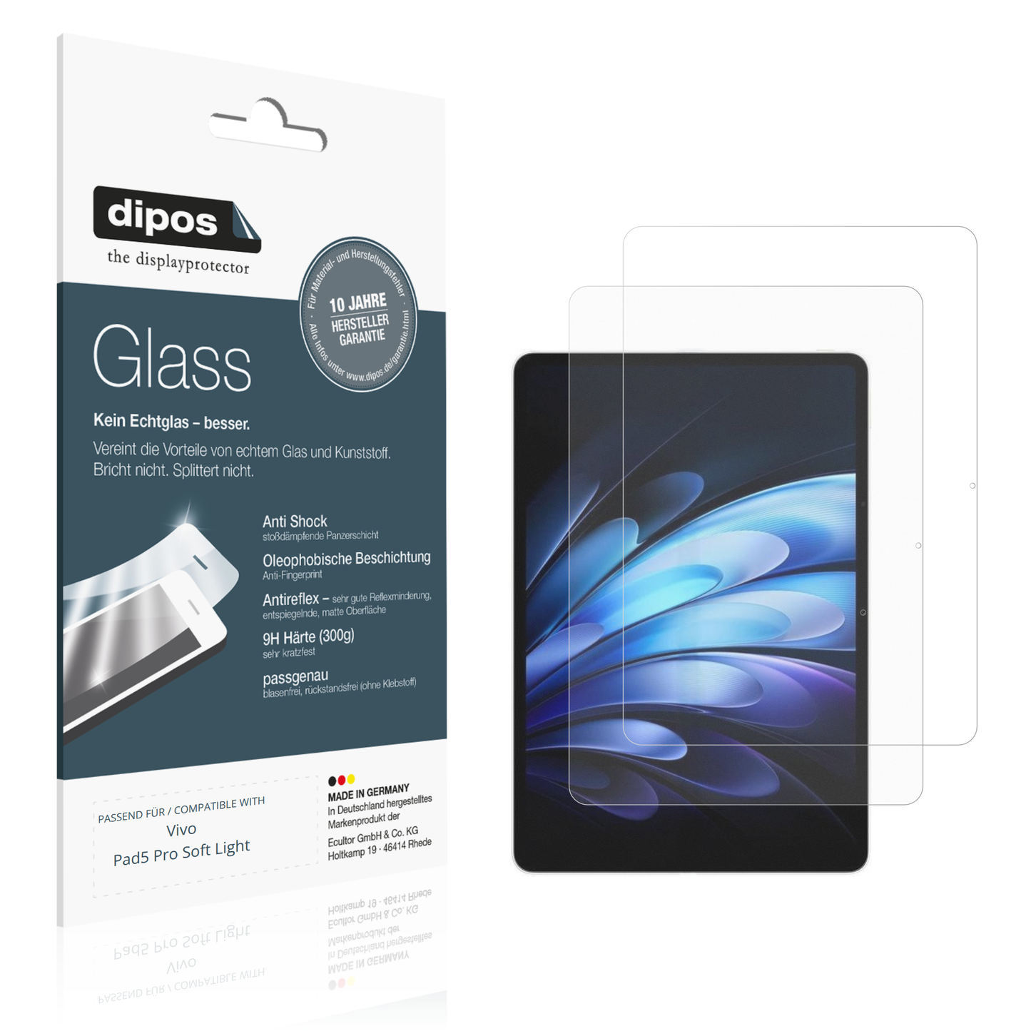 Matte Displayschutzfolie von dipos passend für Vivo Pad5 Pro Soft Light, 9H kratzfest und blasenfrei montiert