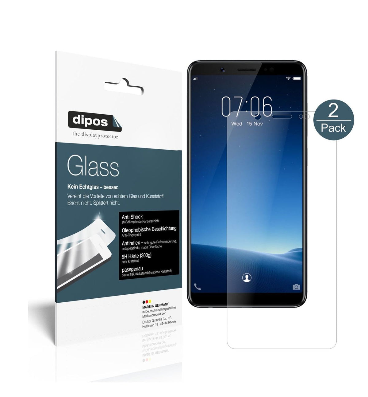 Matte Displayschutzfolie von dipos passend für Vivo V7, 9H kratzfest und blasenfrei montiert