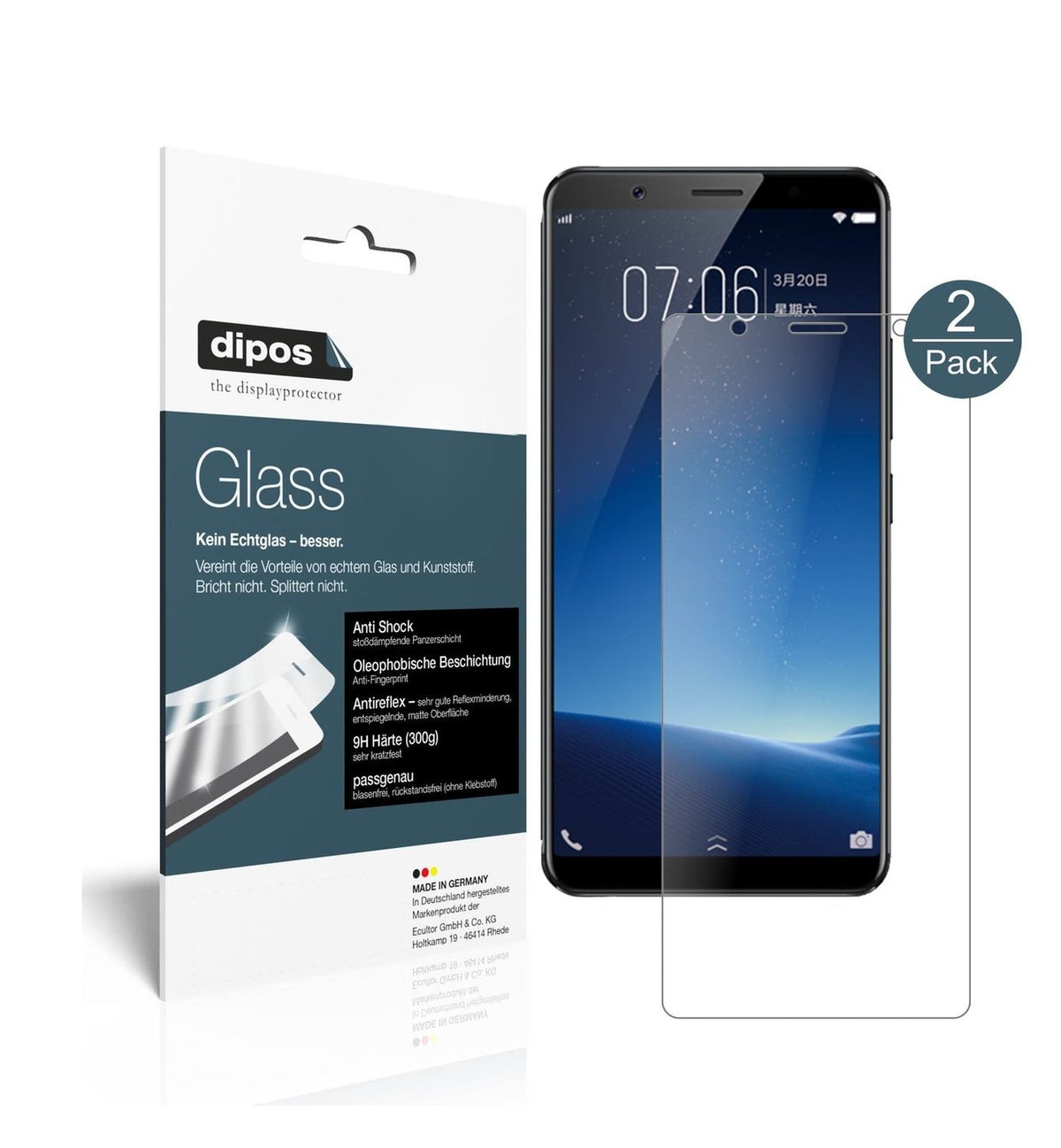 Matte Displayschutzfolie von dipos passend für Vivo X20, 9H kratzfest und blasenfrei montiert