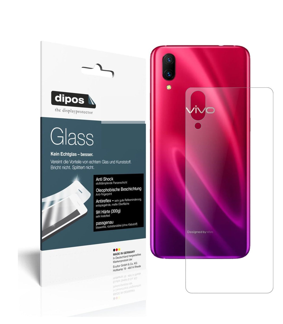Matte Displayschutzfolie von dipos passend für Vivo X23 Rückseite, 9H kratzfest und blasenfrei montiert
