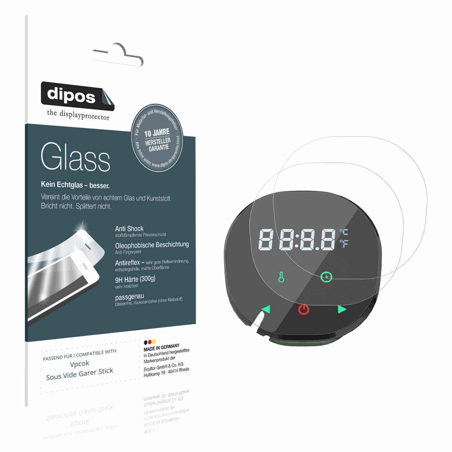 Matte Displayschutzfolie von dipos passend für Vpcok Sous Vide Garer Stick, 9H kratzfest und blasenfrei montiert
