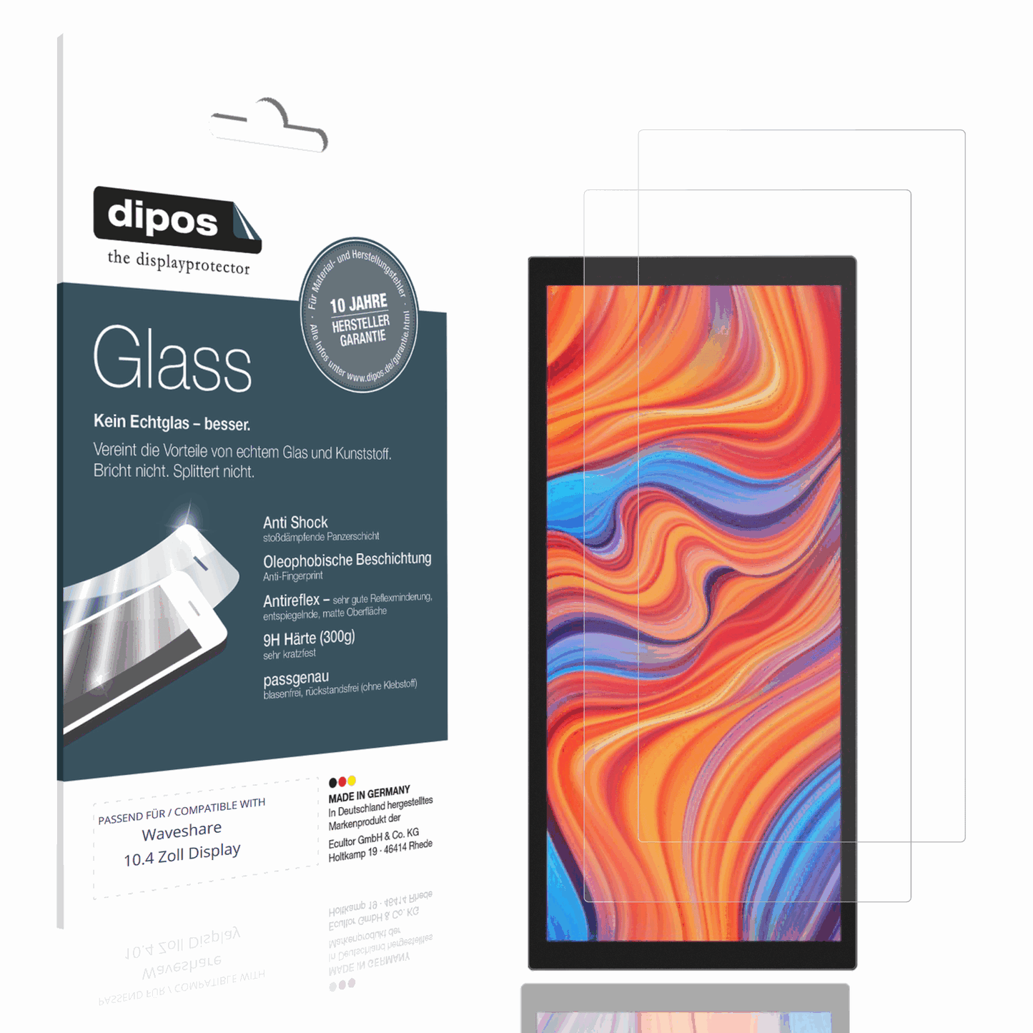 Matte Displayschutzfolie von dipos passend für Waveshare 10.4 Zoll Display, 9H kratzfest und blasenfrei montiert