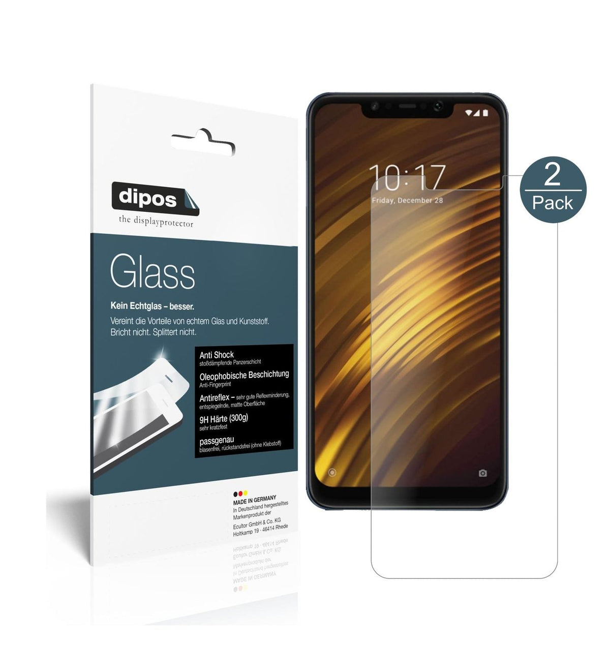 Matte Displayschutzfolie von dipos passend für Xiaomi Pocophone F1, 9H kratzfest und blasenfrei montiert