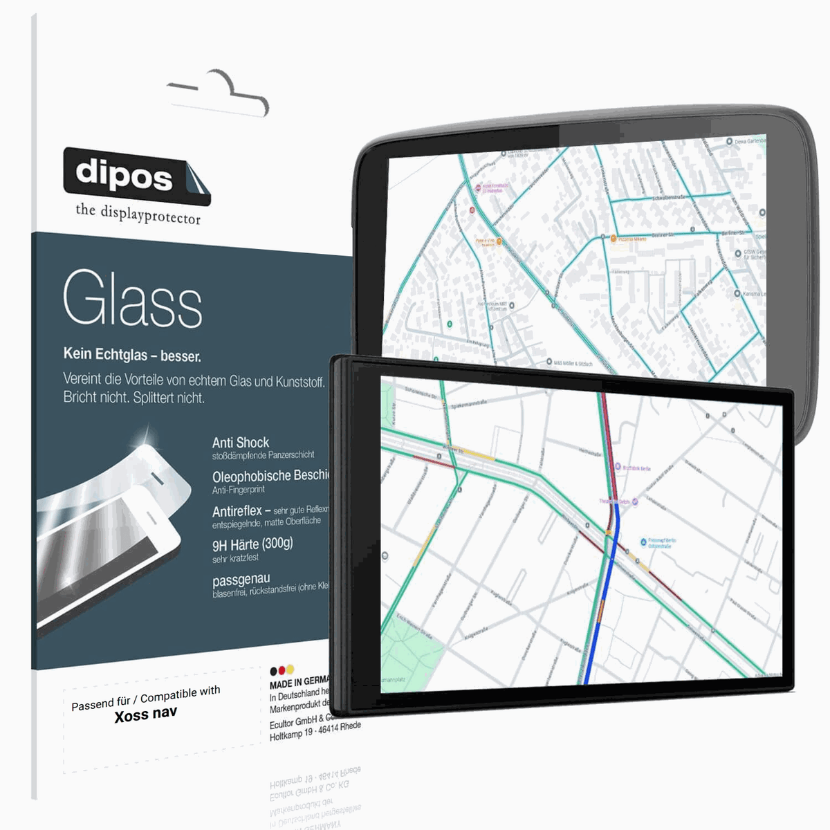 Matte Displayschutzfolie von dipos passend für Xoss nav, 9H kratzfest und blasenfrei montiert