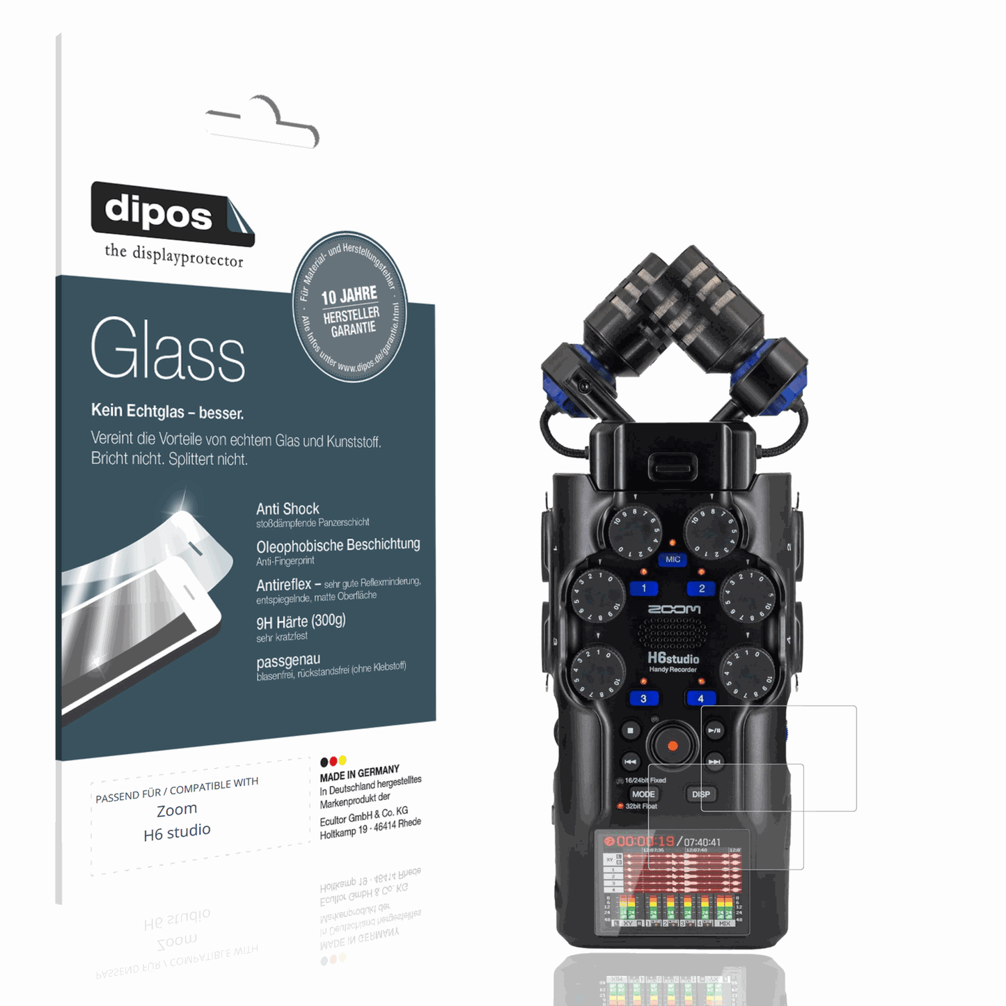 Matte Displayschutzfolie von dipos passend f�r Zoom H6 studio, 9H kratzfest und blasenfrei montiert