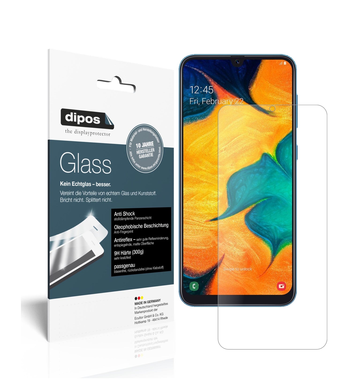 Mattes Panzerglas: Schutz vor Brüchen, Fingerabdrücken und Bildschirmblendung für Samsung-Galaxy A30