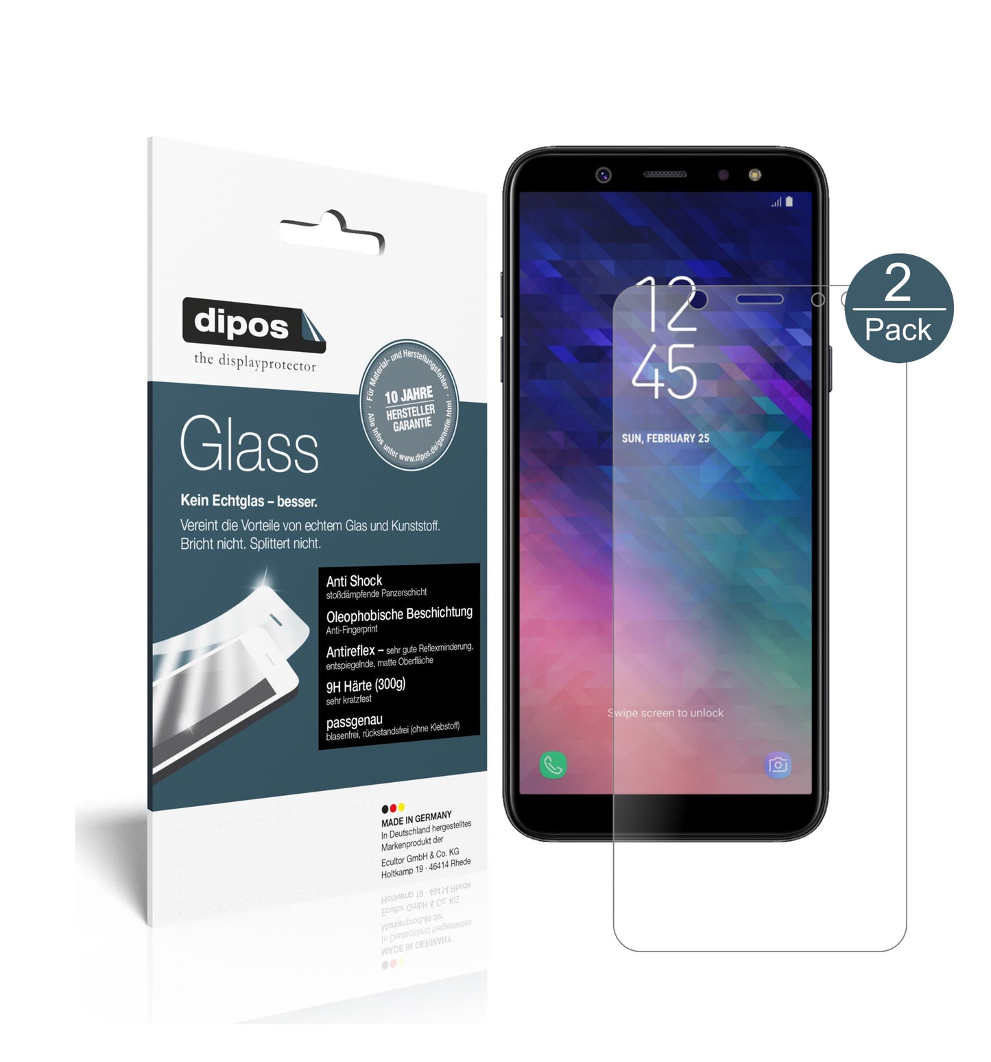 Mattes Panzerglas: Schutz vor Brüchen, Fingerabdrücken und Bildschirmblendung für Samsung-Galaxy A6 Plus (2018)