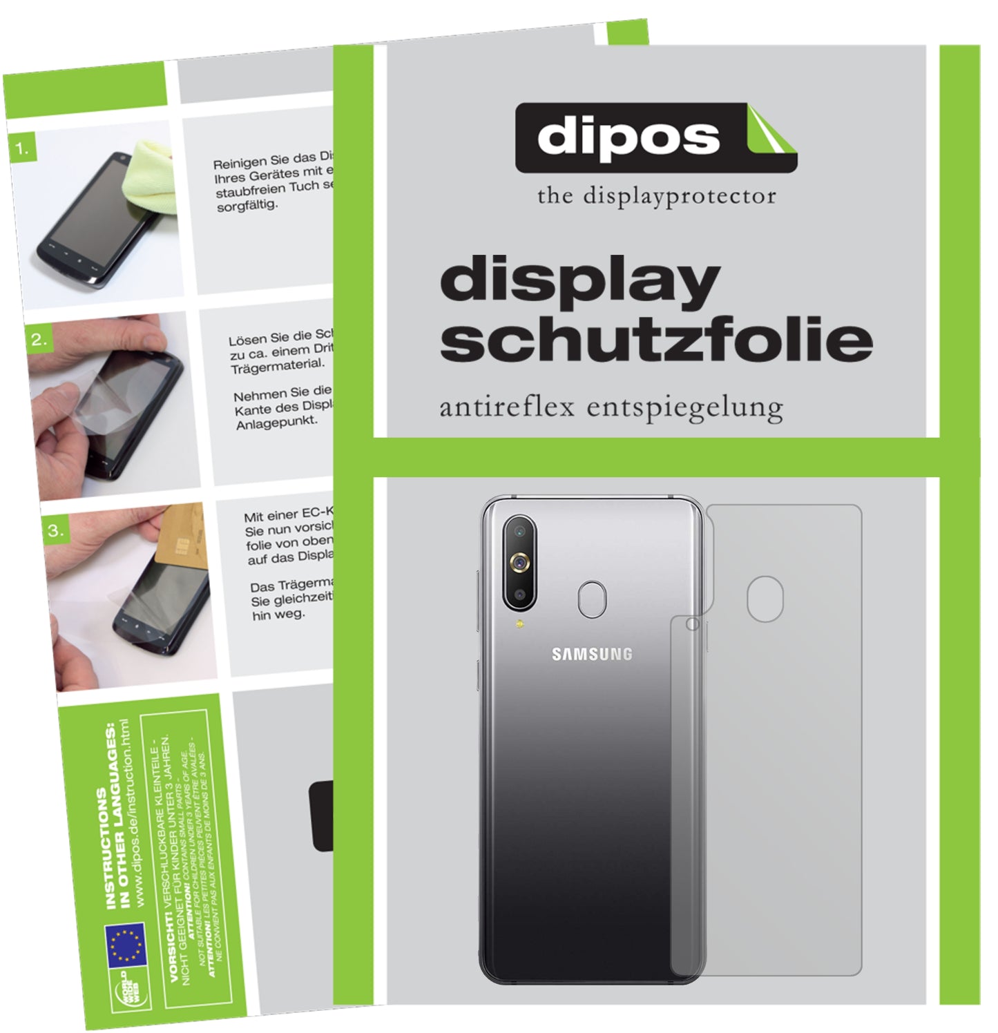 Mattes Panzerglas: Entspiegelte, dünne Folie, Fingerabdruckresistenz und Bildschirmschutz für Samsung-Galaxy A8s Rückseite